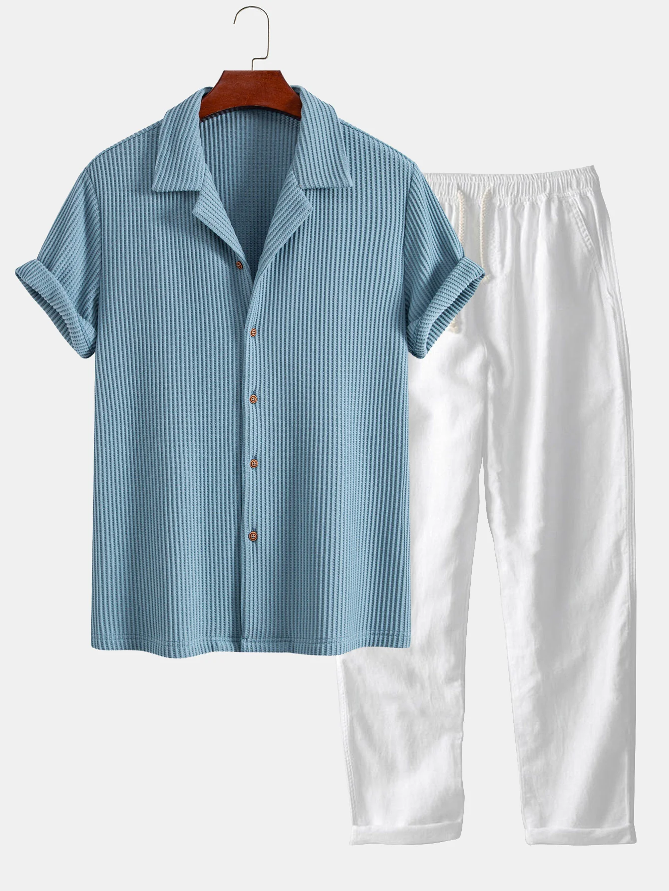 Waffel-Button-Up-Hemd & Leinenhose mit geradem Bein - Image 6
