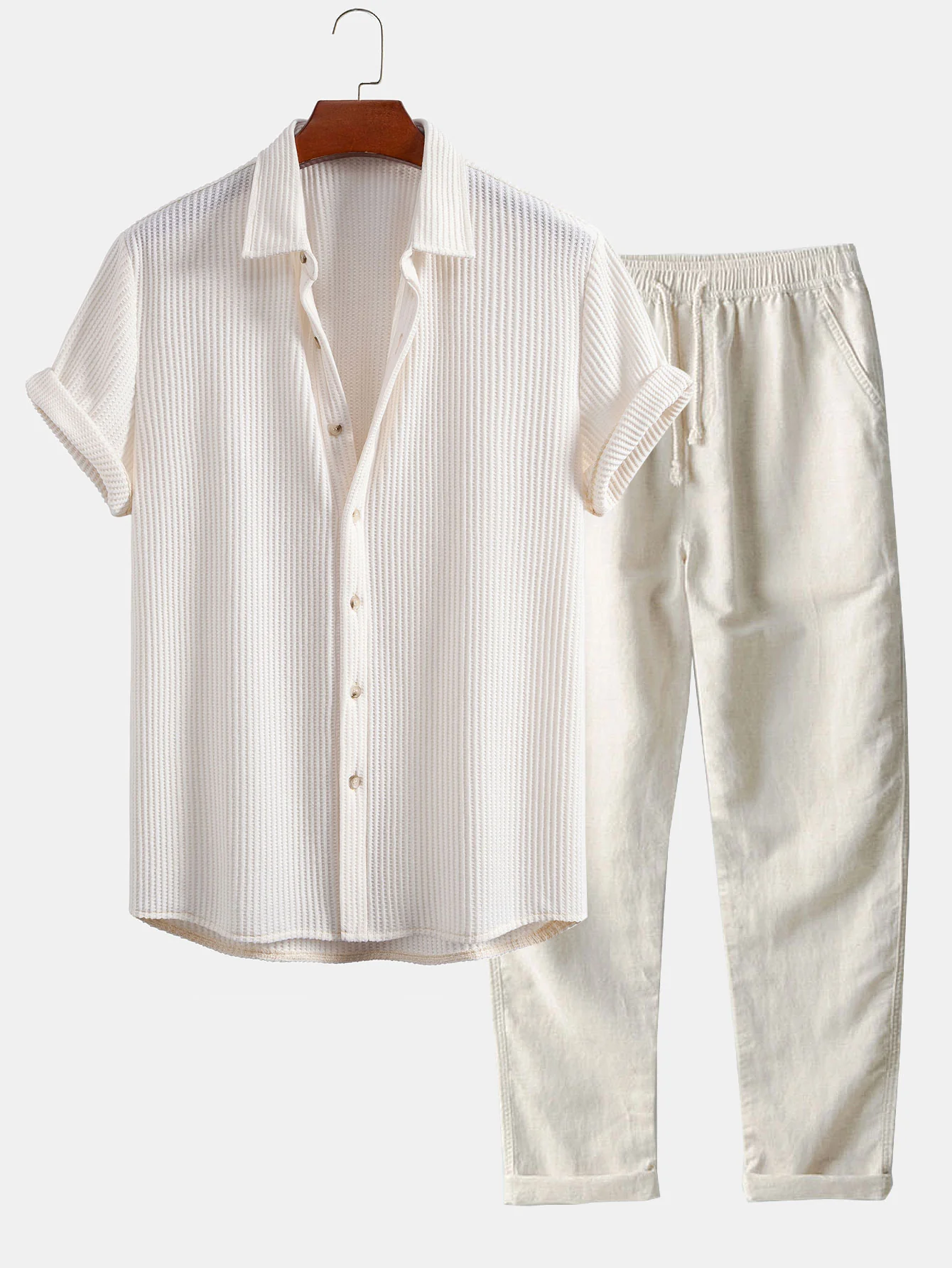 Waffel-Button-Up-Hemd & Leinenhose mit geradem Bein - Image 3