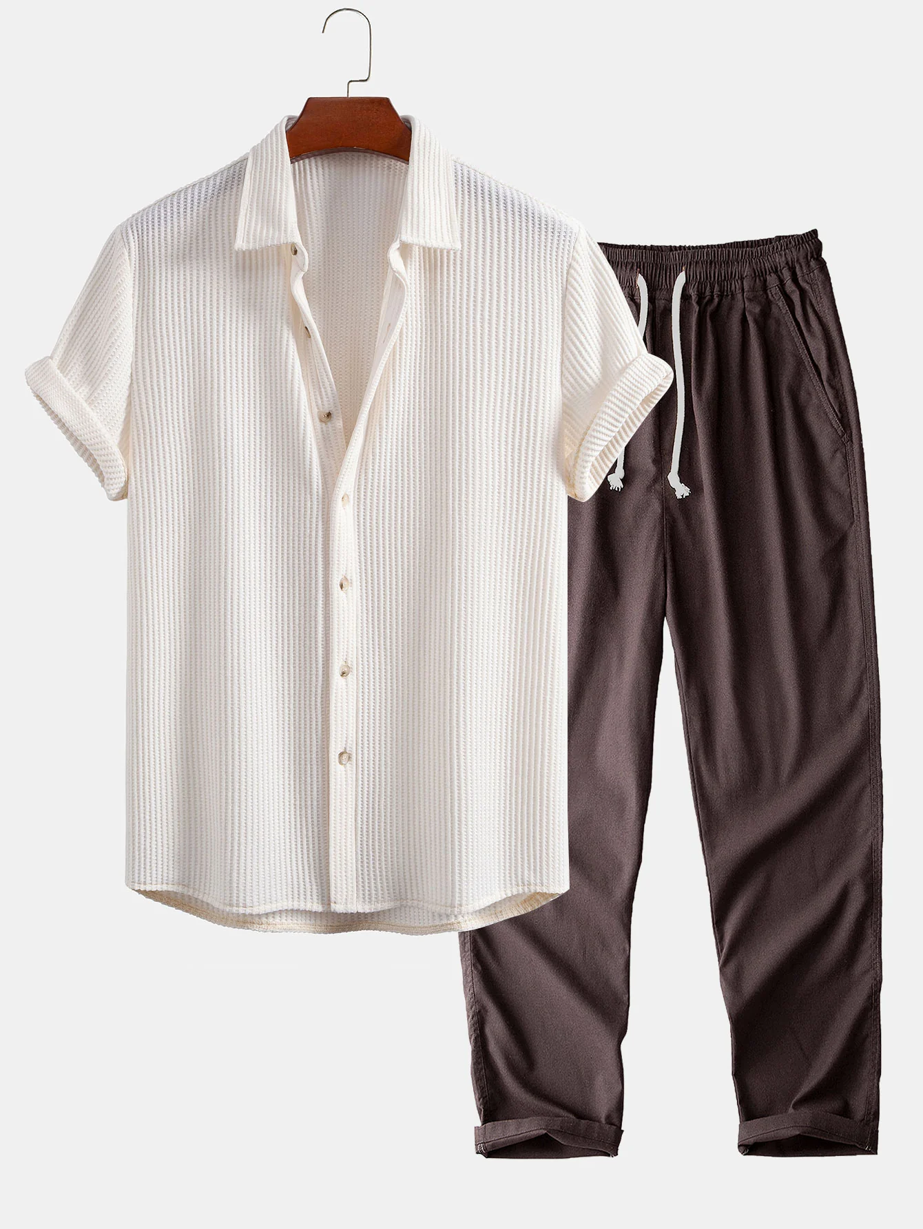 Waffel-Button-Up-Hemd & Leinenhose mit geradem Bein - Image 4