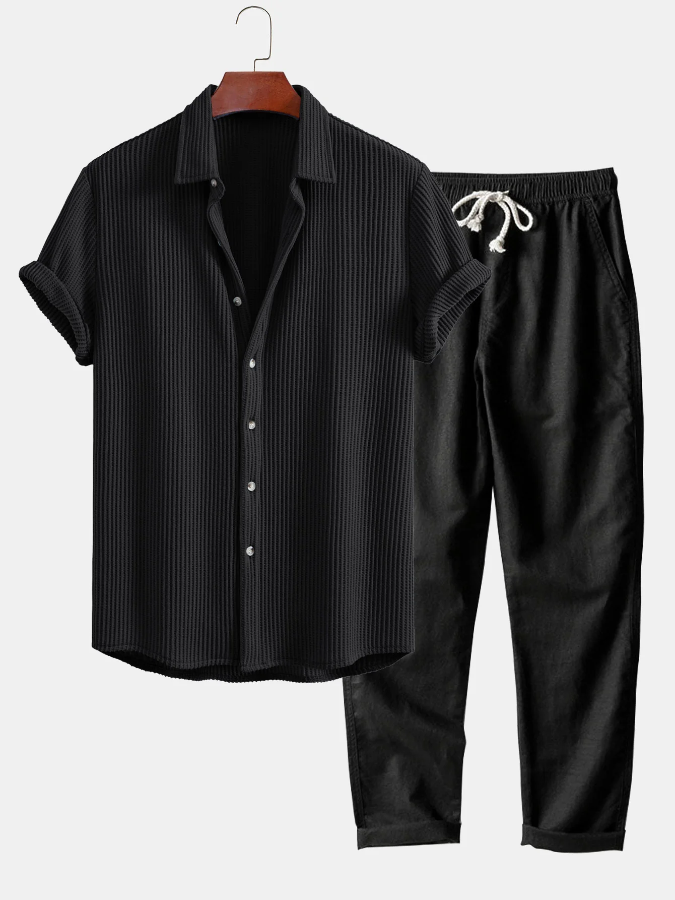Waffel-Button-Up-Hemd & Leinenhose mit geradem Bein - Image 5