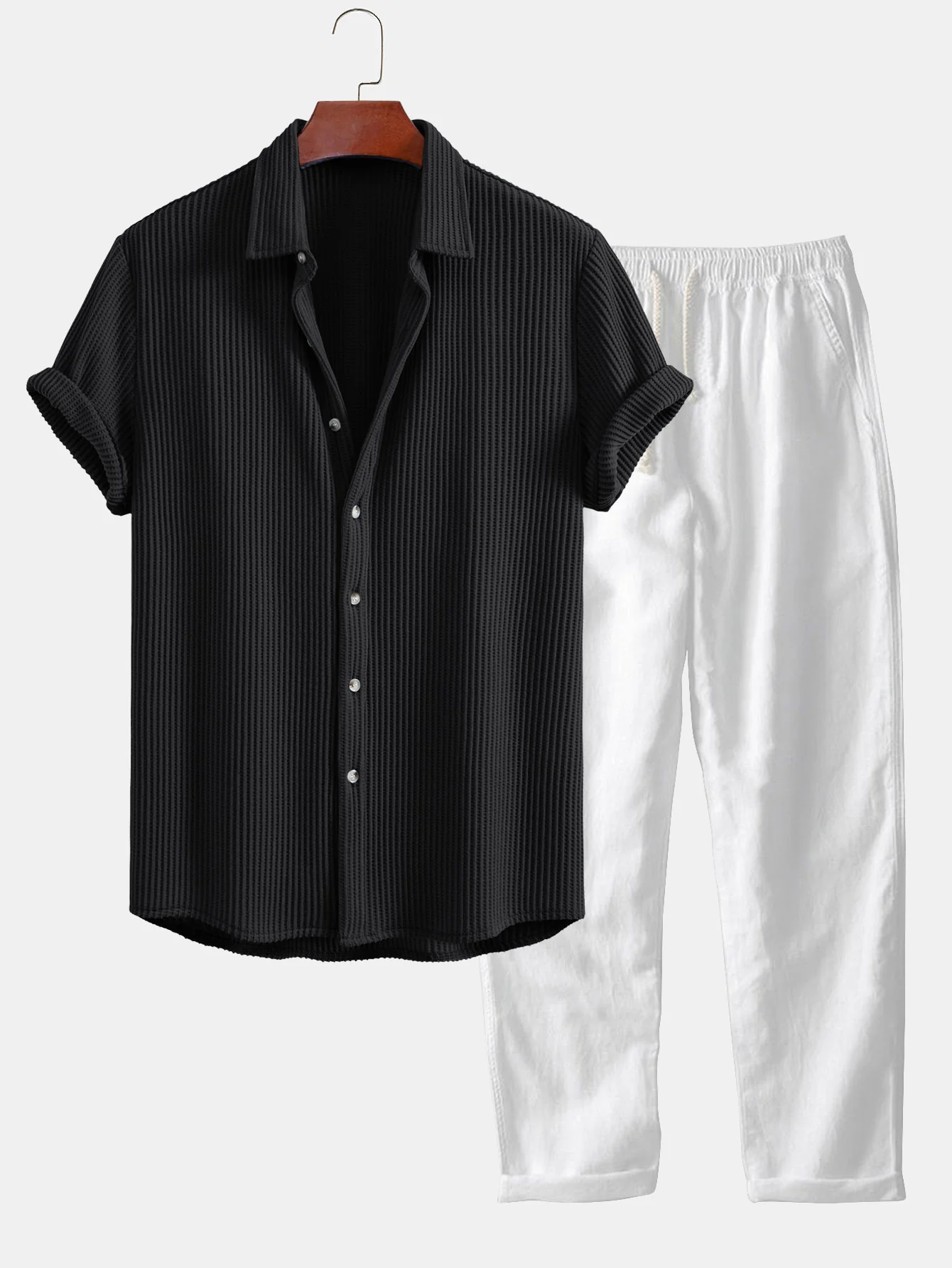 Waffel-Button-Up-Hemd & Leinenhose mit geradem Bein - Image 6