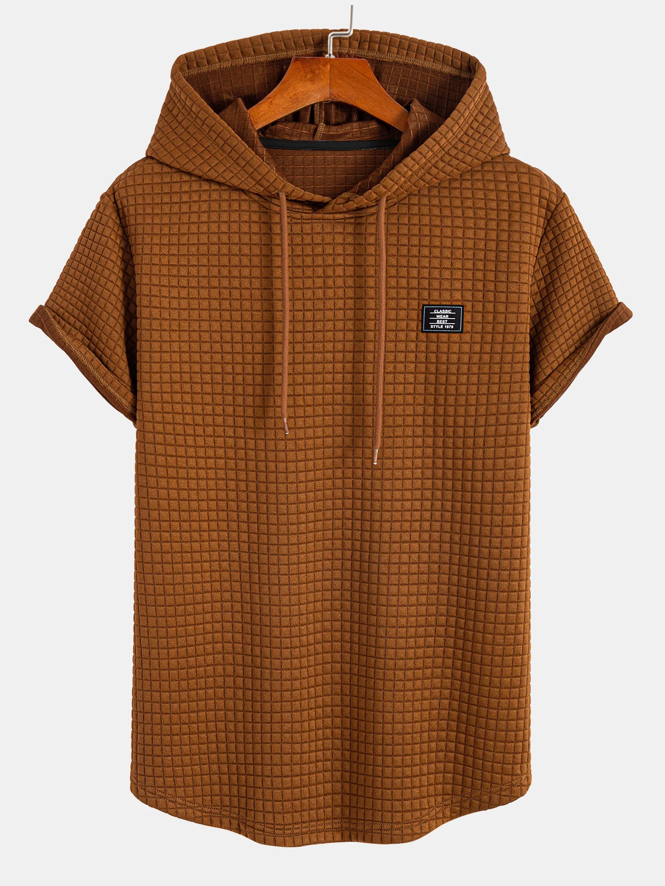 Waffel Kapuzen T-Shirt mit abgerundetem Saum - Image 5
