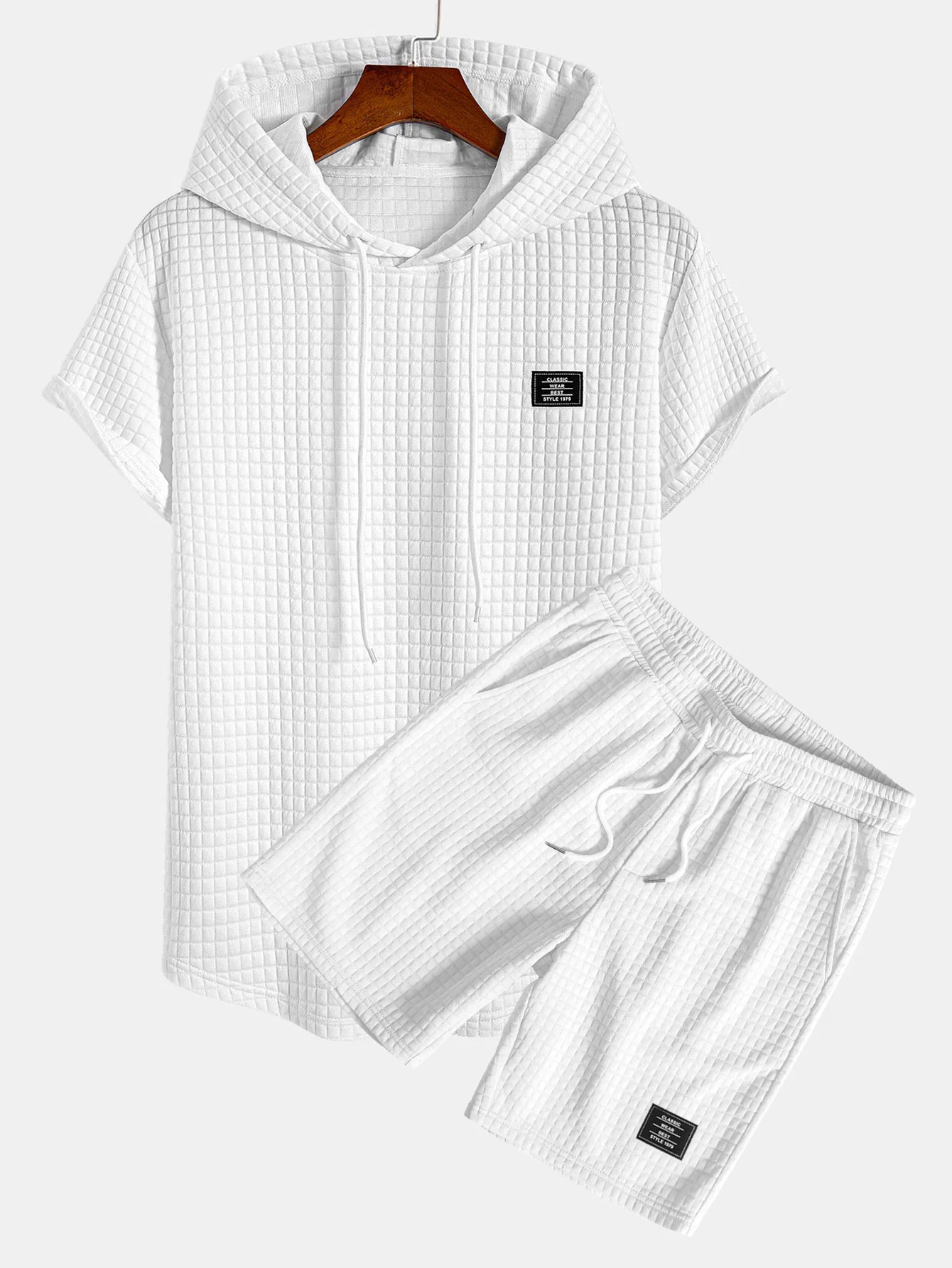 Waffel Kapuzen T-Shirt mit abgerundetem Saum & Waffel Shorts mit Kordelzug - Image 2