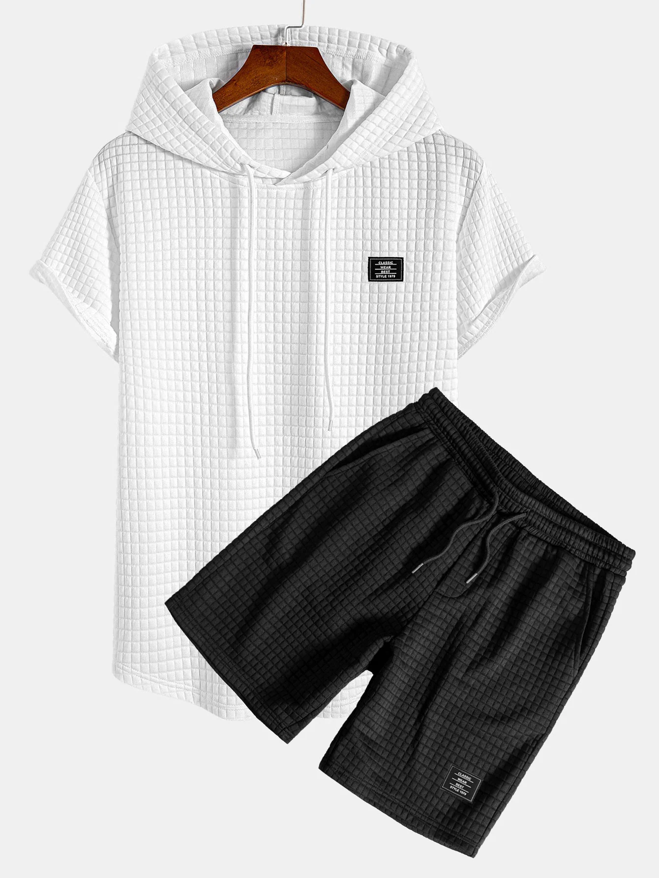 Waffel Kapuzen T-Shirt mit abgerundetem Saum & Waffel Shorts mit Kordelzug - Image 3