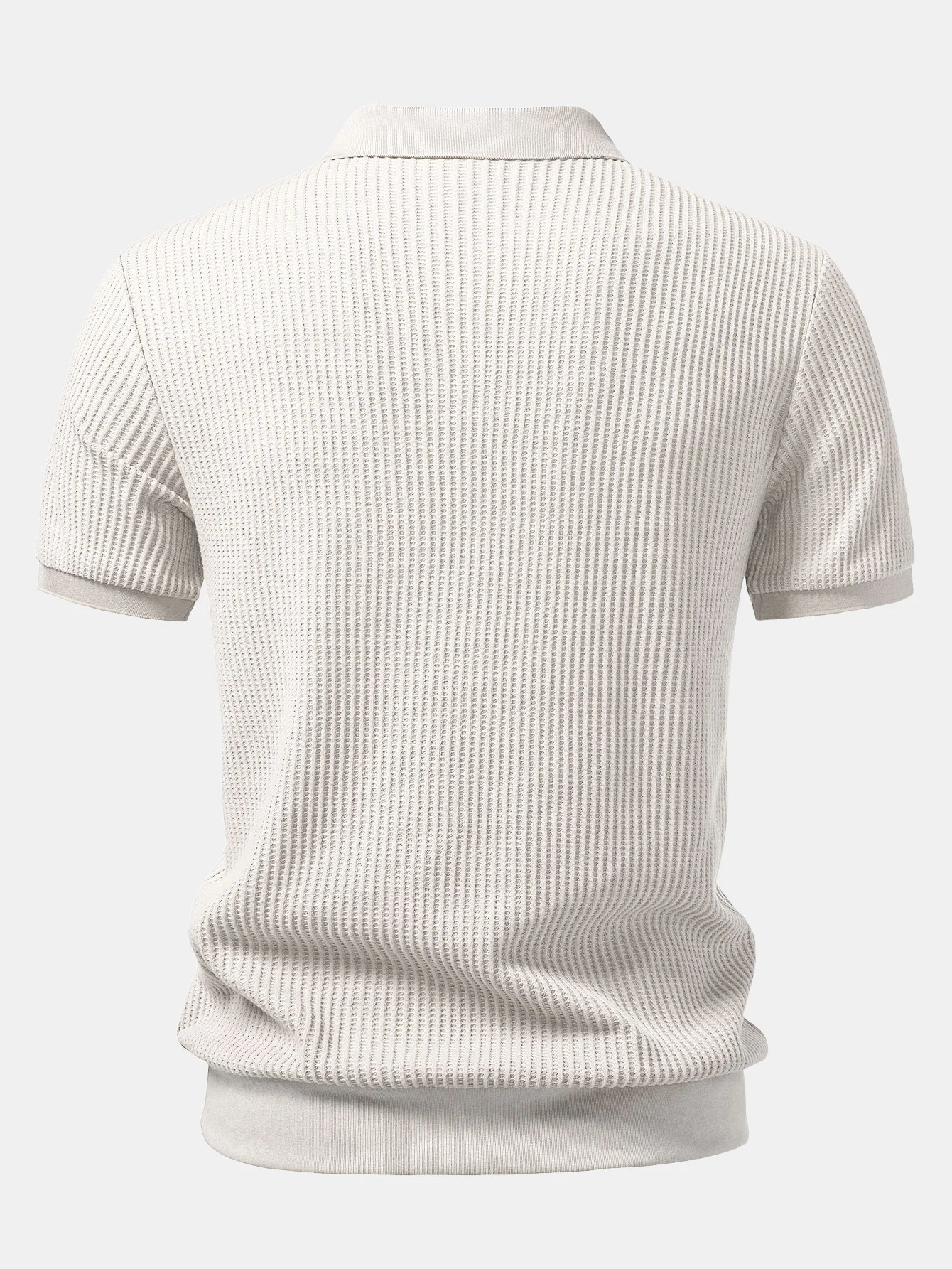 Waffle Johnny Collar Polo With Pocket & Drawstring Knitted Waffle Shorts - Image 7