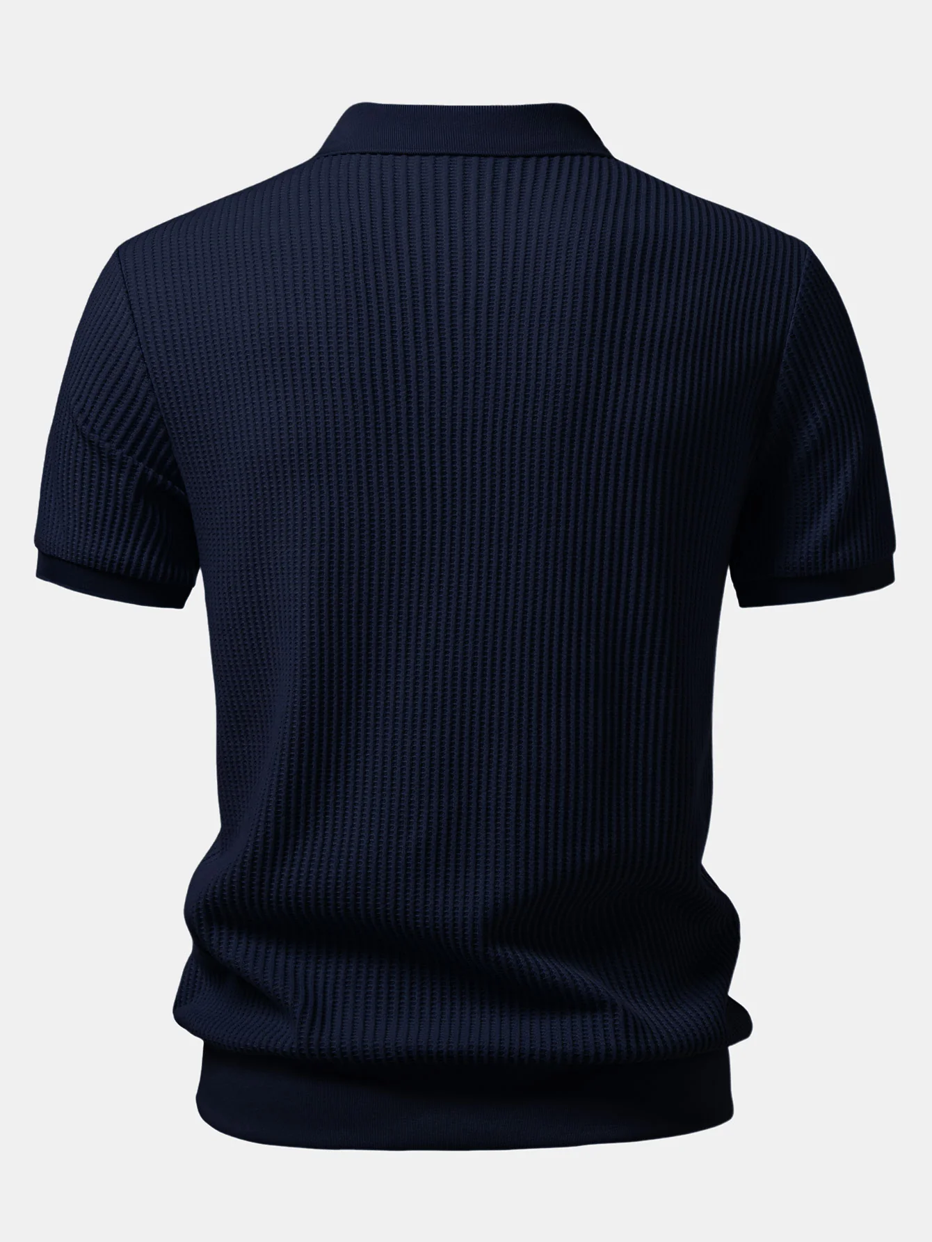 Waffle Johnny Collar Polo With Pocket & Drawstring Knitted Waffle Shorts - Image 9