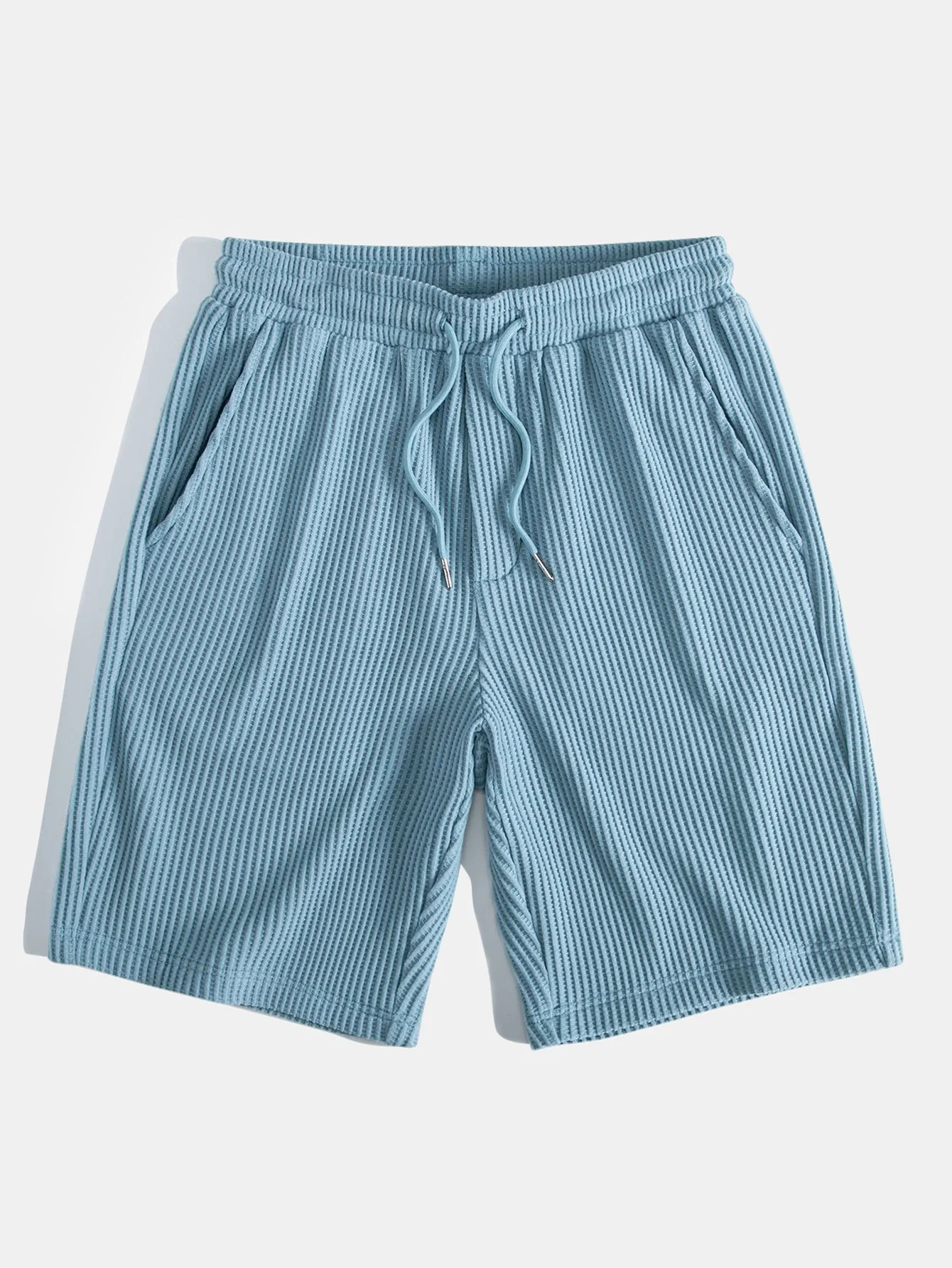 Waffle Johnny Collar Polo With Pocket & Drawstring Knitted Waffle Shorts - Image 11