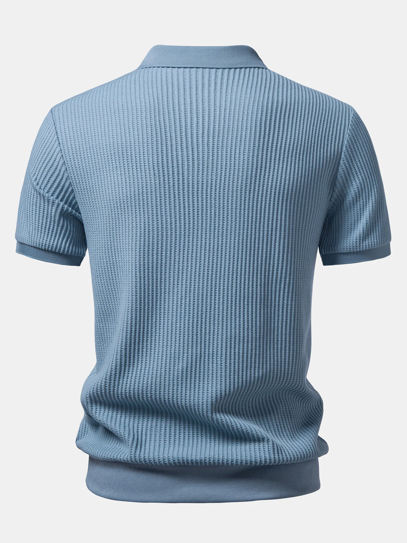 Waffle Johnny Collar Polo With Pocket & Drawstring Knitted Waffle Shorts - Image 5
