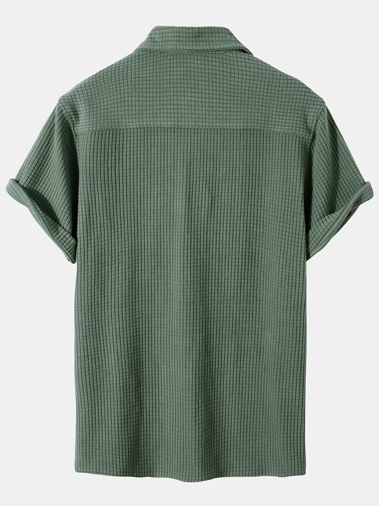 Hoooyi Waffle Revers Einfarbige Henley-Shirts - Image 2