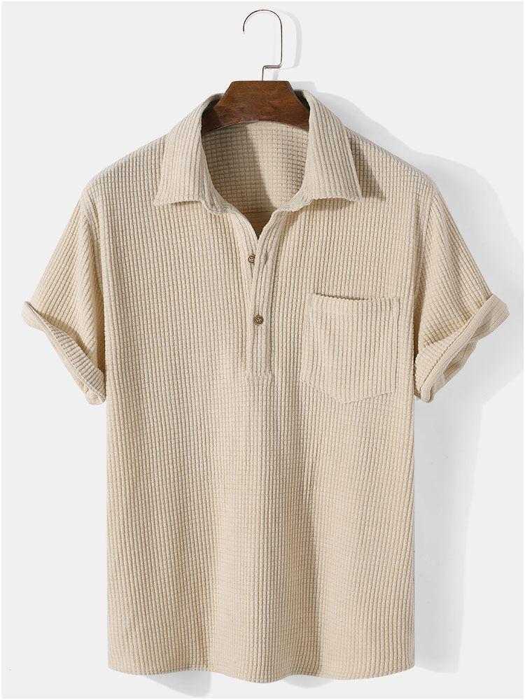 Hoooyi Waffle Revers Einfarbige Henley-Shirts - Image 3