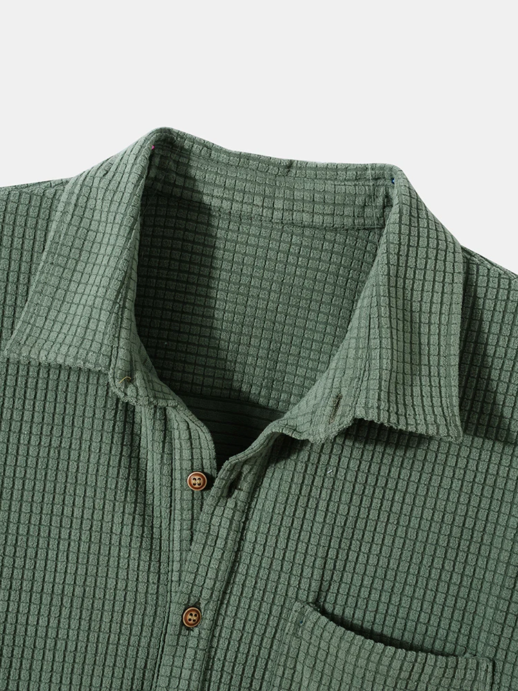 Hoooyi Waffle Revers Einfarbige Henley-Shirts - Image 5