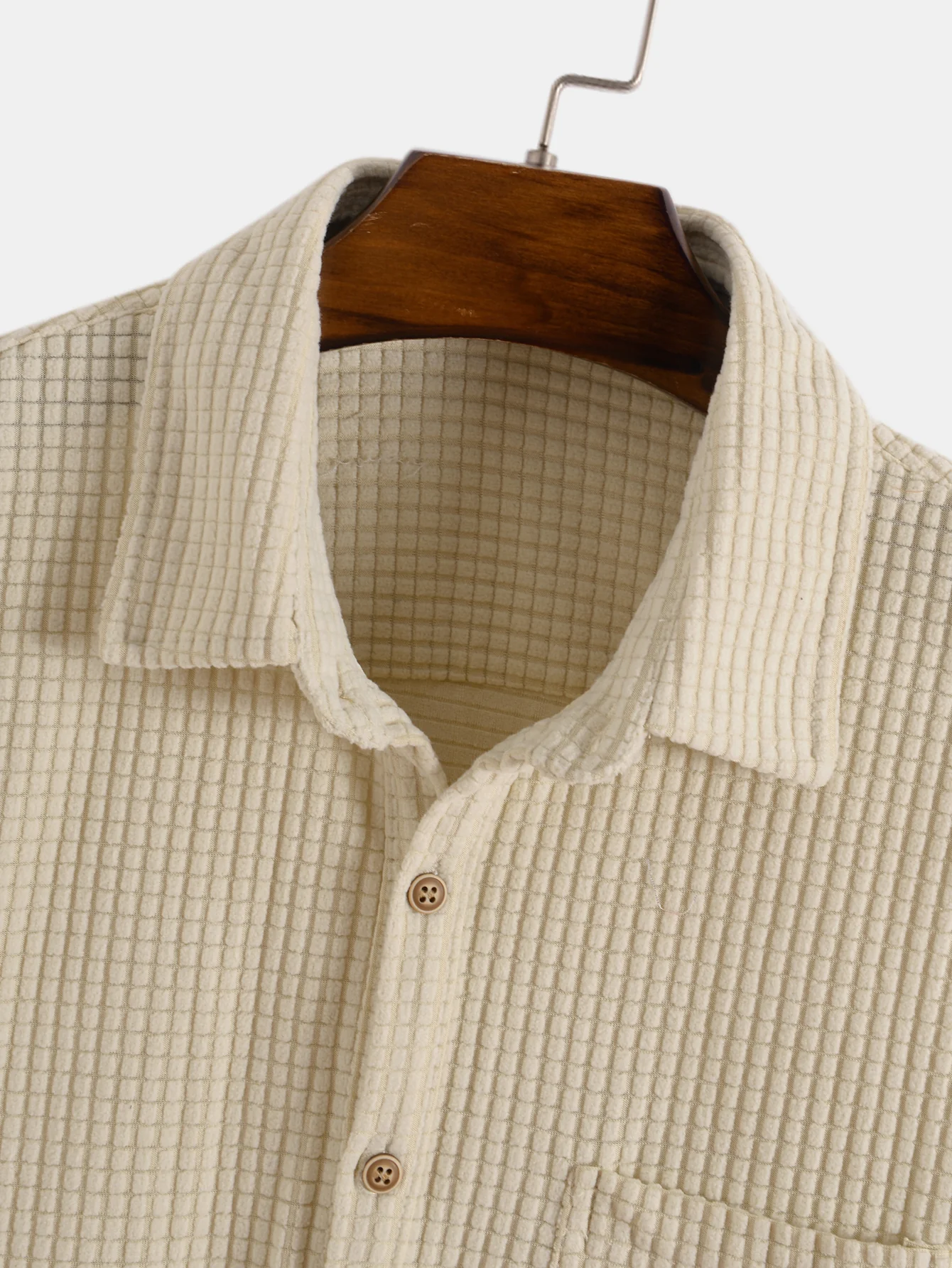 Hoooyi Waffle Revers Einfarbige Henley-Shirts - Image 7