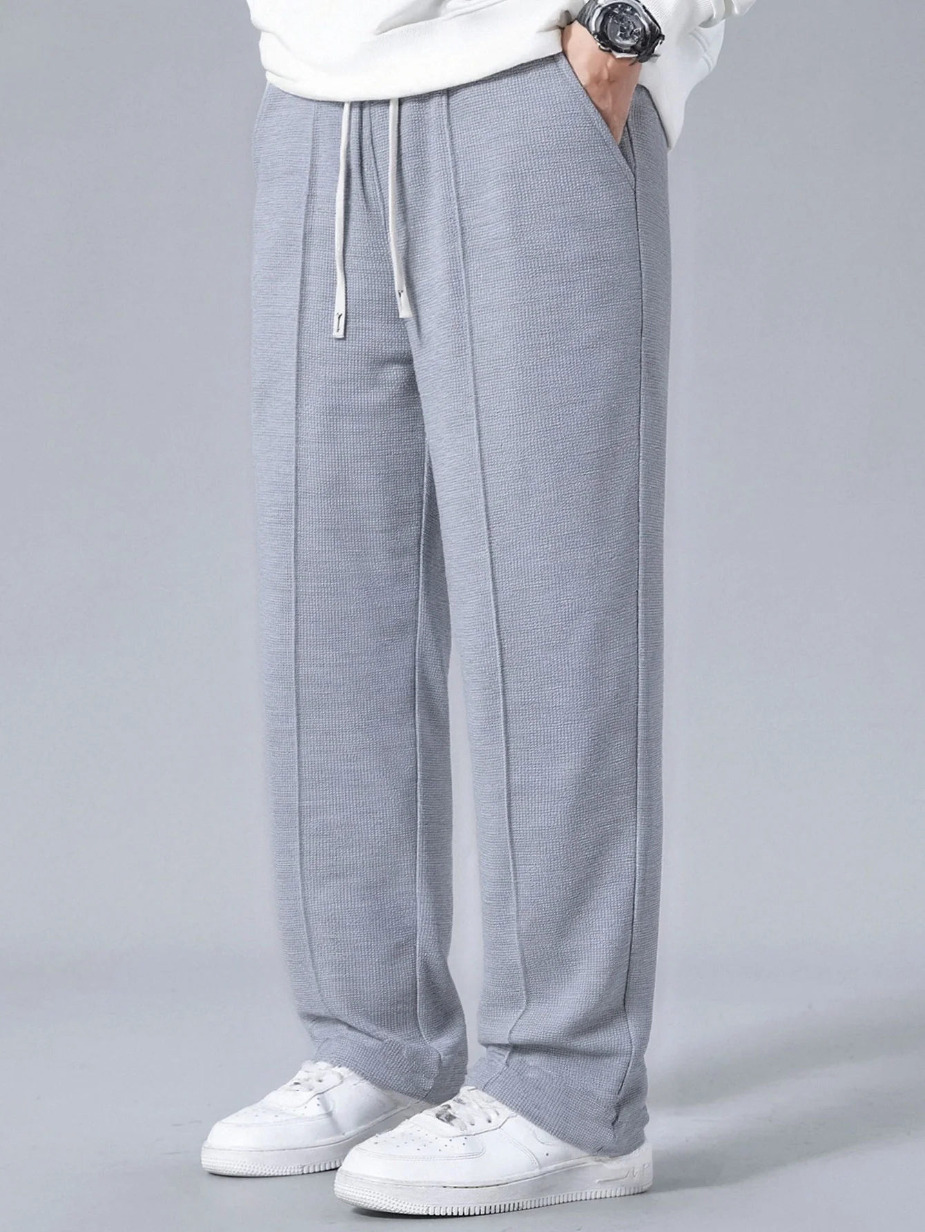 Waffle Pleated Pintuck Straight Leg Pants - Image 2