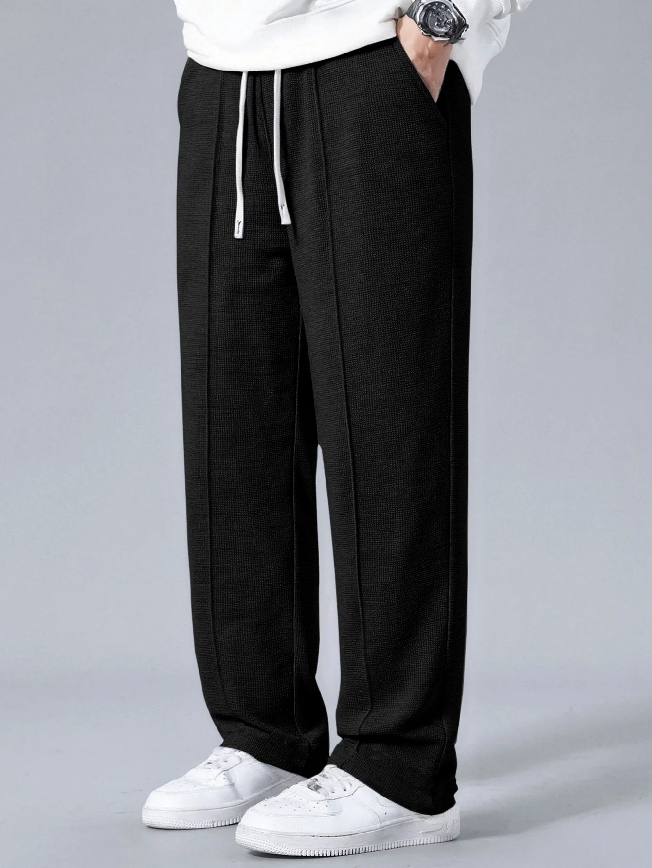 Waffle Pleated Pintuck Straight Leg Pants - Image 4