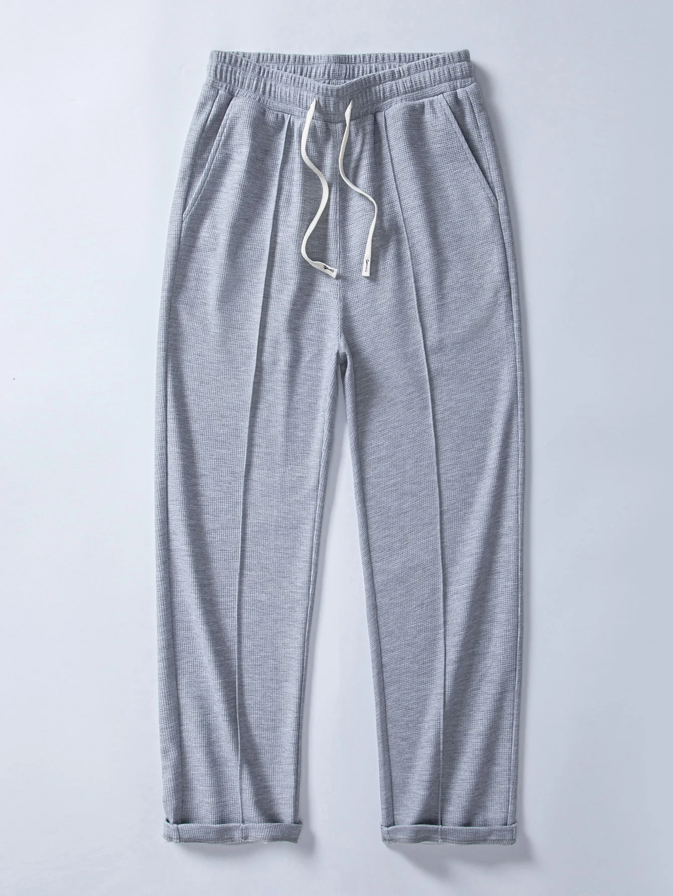 2 In 1 Waffle Notched Collar Sweatshirt & Waffle Pleated Pintuck Straight Leg Pants - Image 9