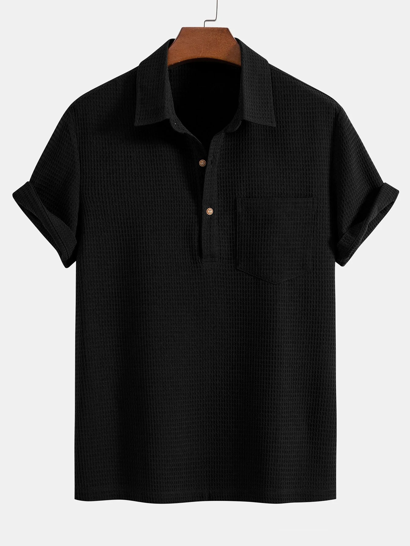 Waffel-Polo-Kragen-Shirt mit Tasche - Image 2