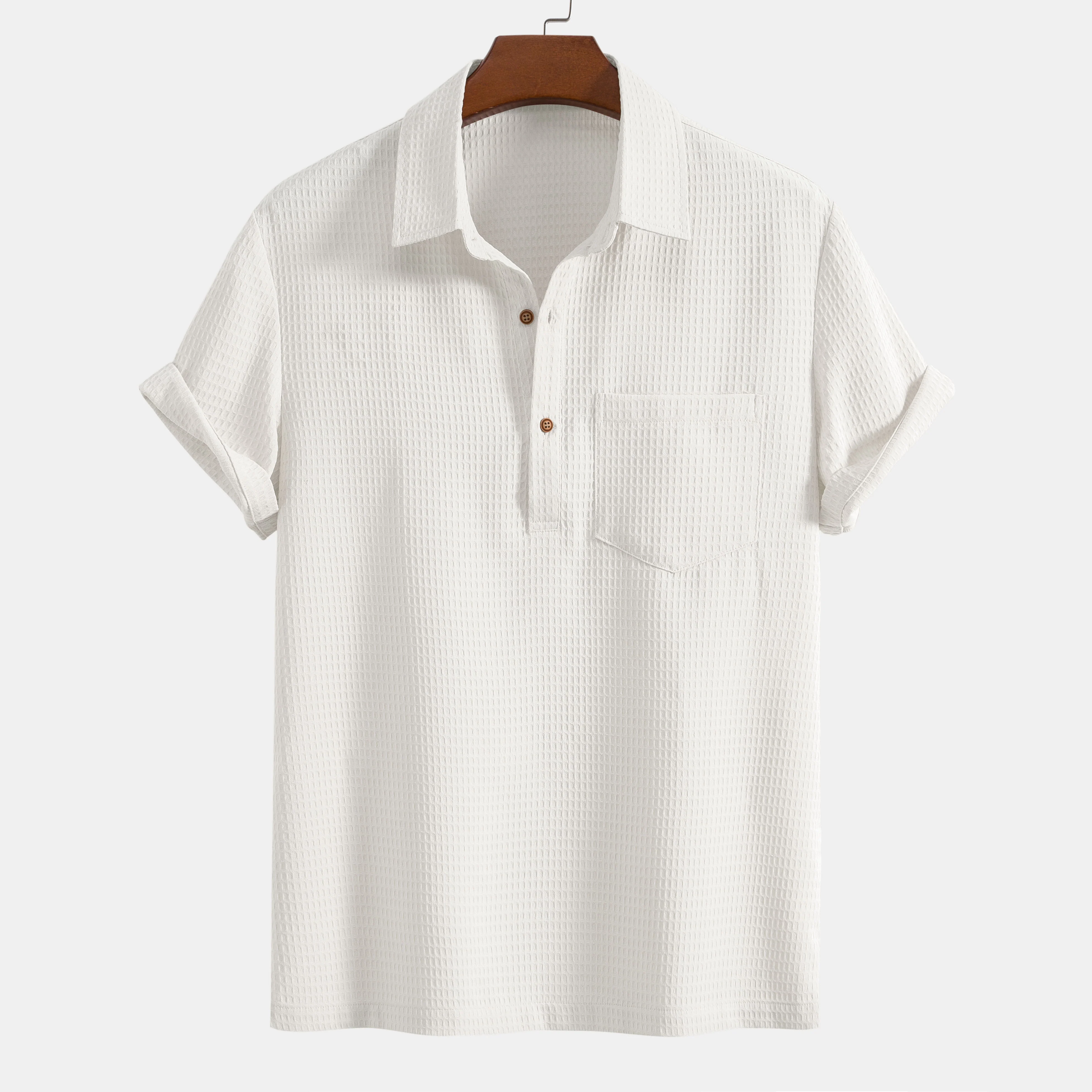 Waffel-Polo-Kragen-Shirt mit Tasche - Image 3