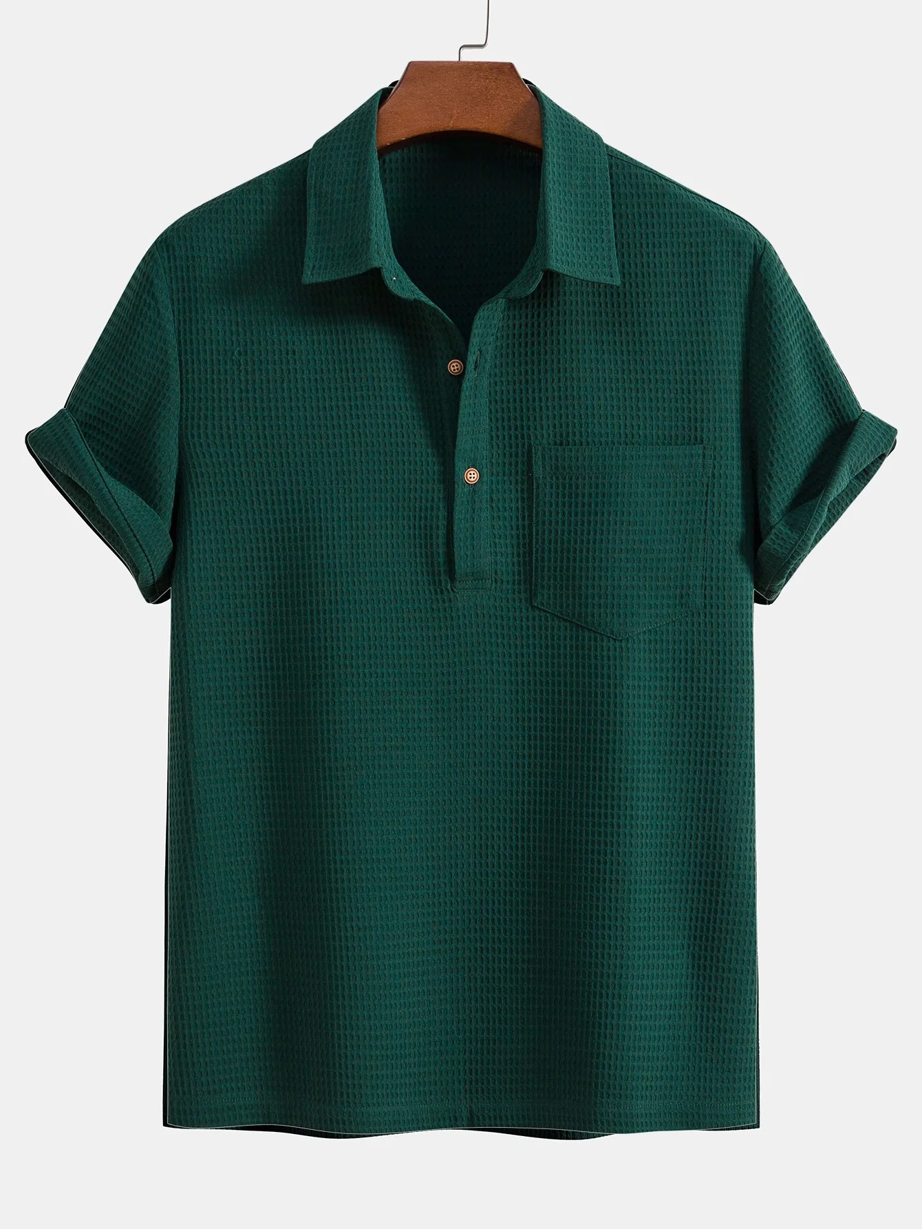 Waffel-Polo-Kragen-Shirt mit Tasche - Image 5