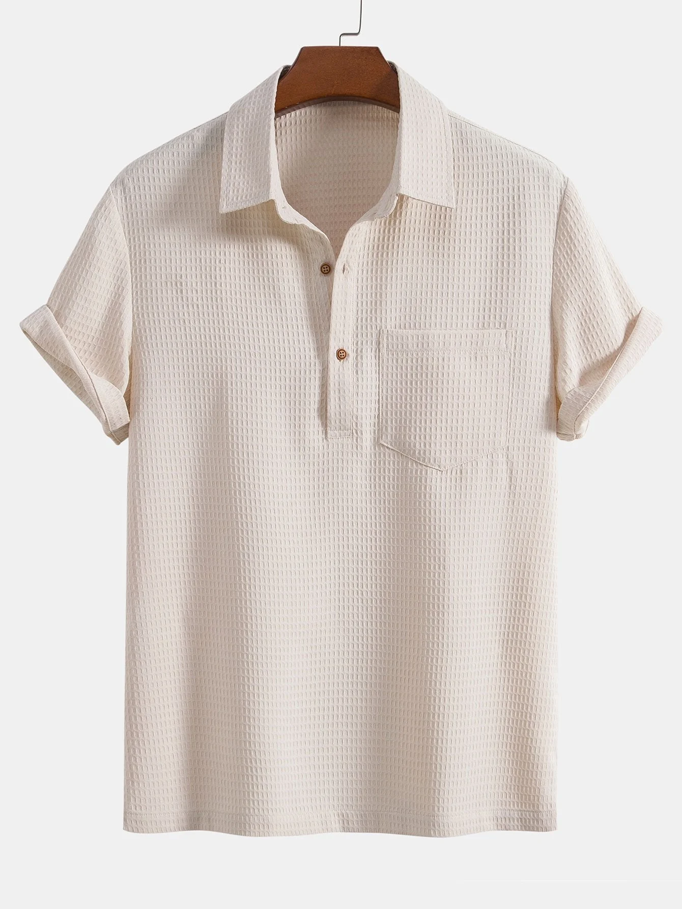 Waffle Polo-Kragen-Shirt mit Tasche & Waffle-Shorts - Image 3