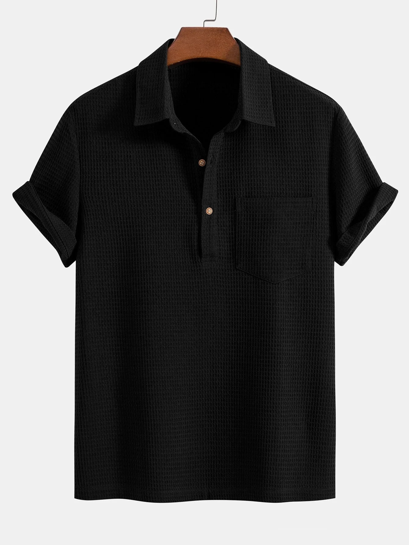 Waffle Polo-Kragen-Shirt mit Tasche & Waffle-Shorts - Image 4