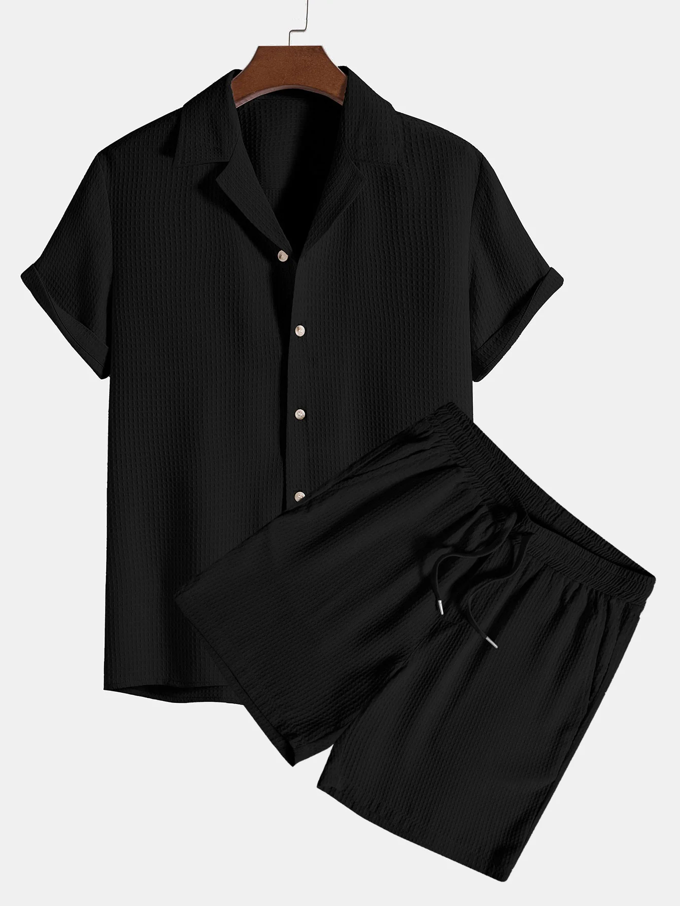 Waffel Revere Kragen Hemd & Shorts - Image 2