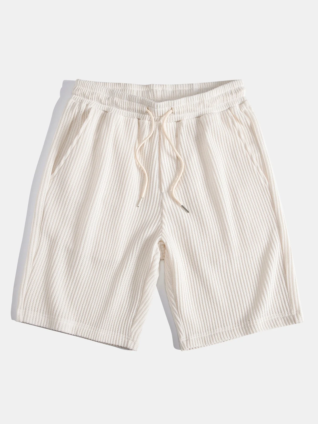 Waffle Ribbed Hem T-Shirt & Drawstring Knit Waffle Shorts - Image 9