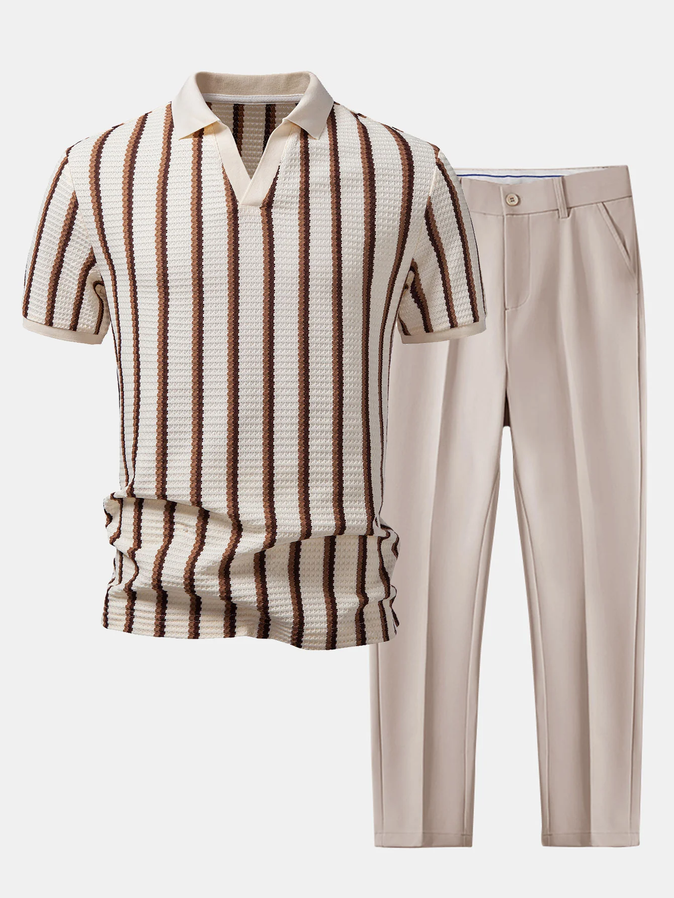 Waffle Stripe Johnny Collar Polo & Slim Fit Tapered Trousers