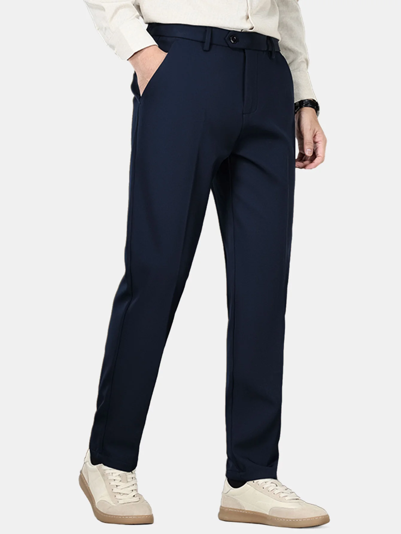 Warm Fleece-Lined Slim Fit Tapered Cropped Trousers - Image 4