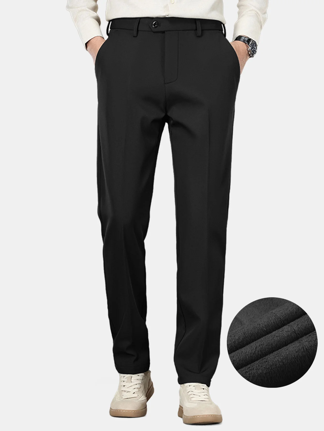 Warm Fleece-Lined Slim Fit Tapered Cropped Trousers - Image 7