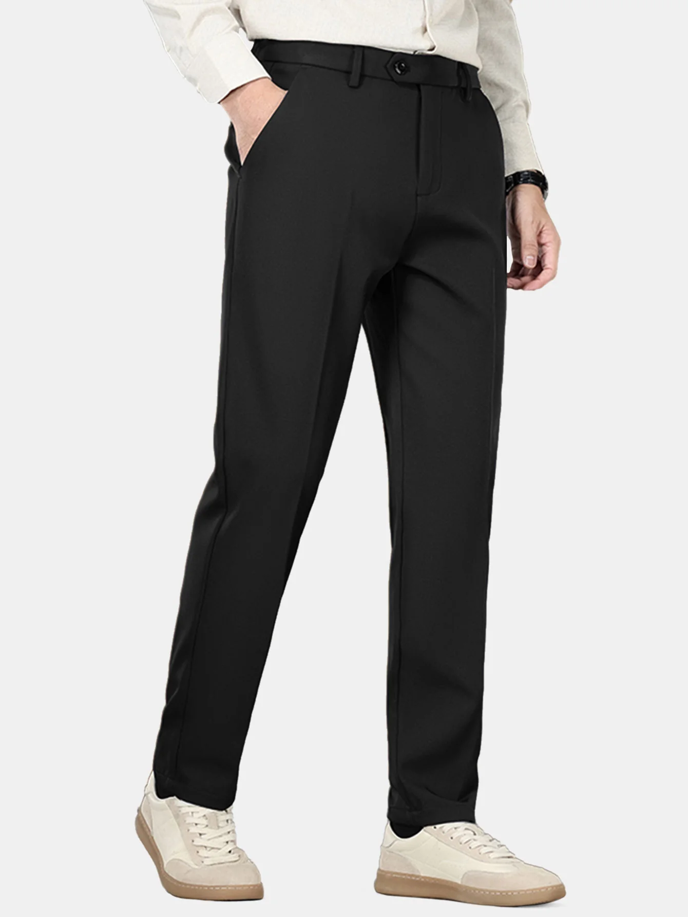 Warm Fleece-Lined Slim Fit Tapered Cropped Trousers - Image 8