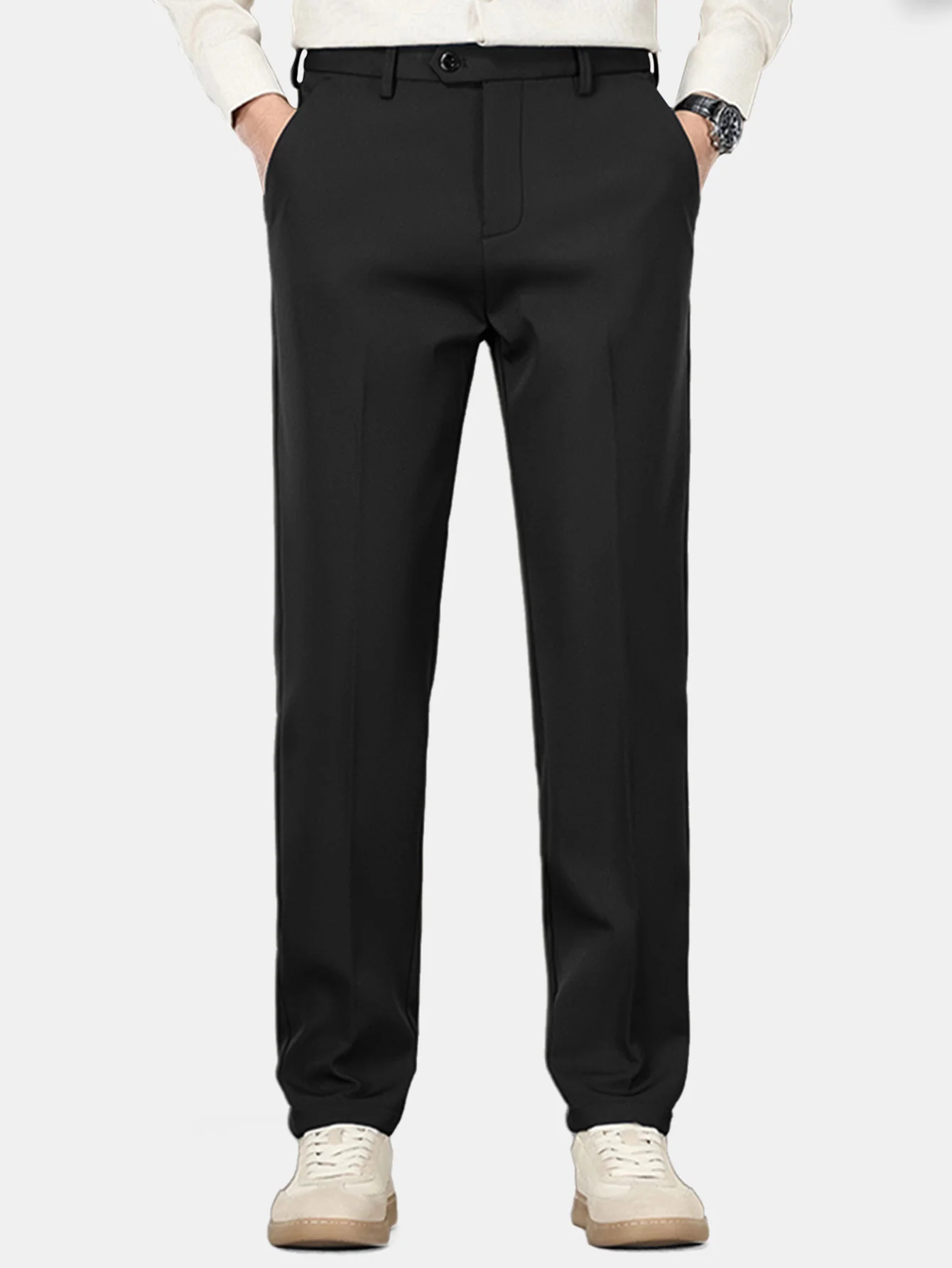 Warm Fleece-Lined Slim Fit Tapered Cropped Trousers - Image 9