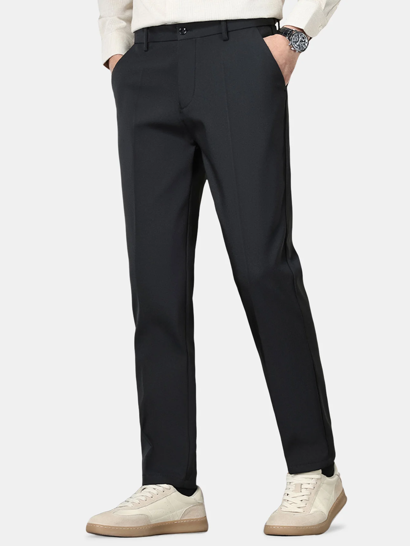 Warm Fleece-Lined Slim Fit Tapered Trousers - Image 10