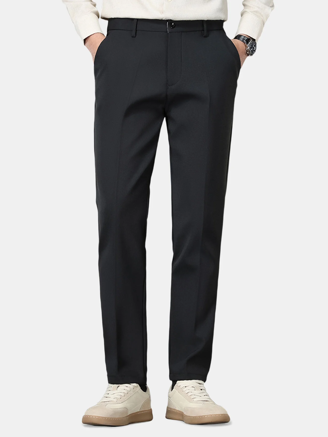 Warm Fleece-Lined Slim Fit Tapered Trousers - Image 12