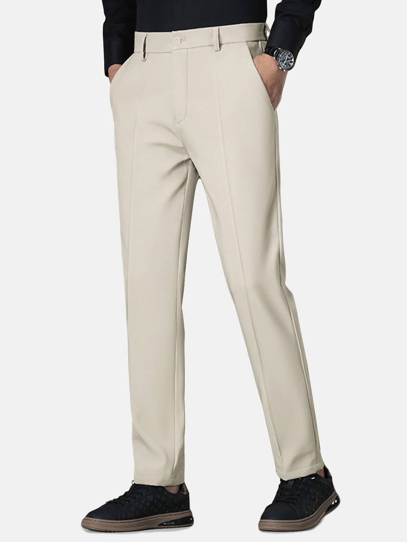 Warm Fleece-Lined Slim Fit Tapered Trousers - Image 3