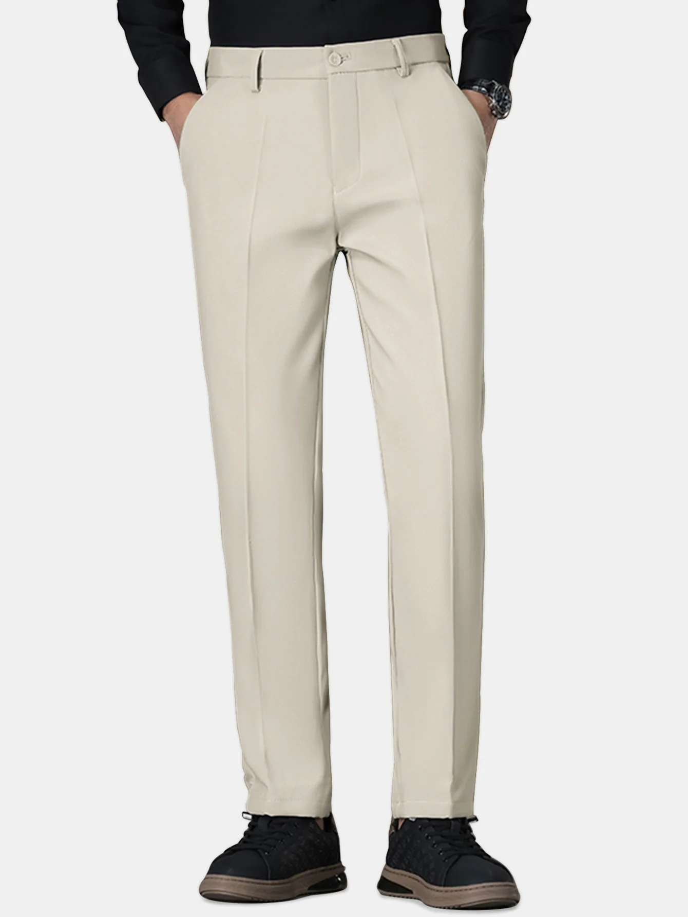 Warm Fleece-Lined Slim Fit Tapered Trousers - Image 4