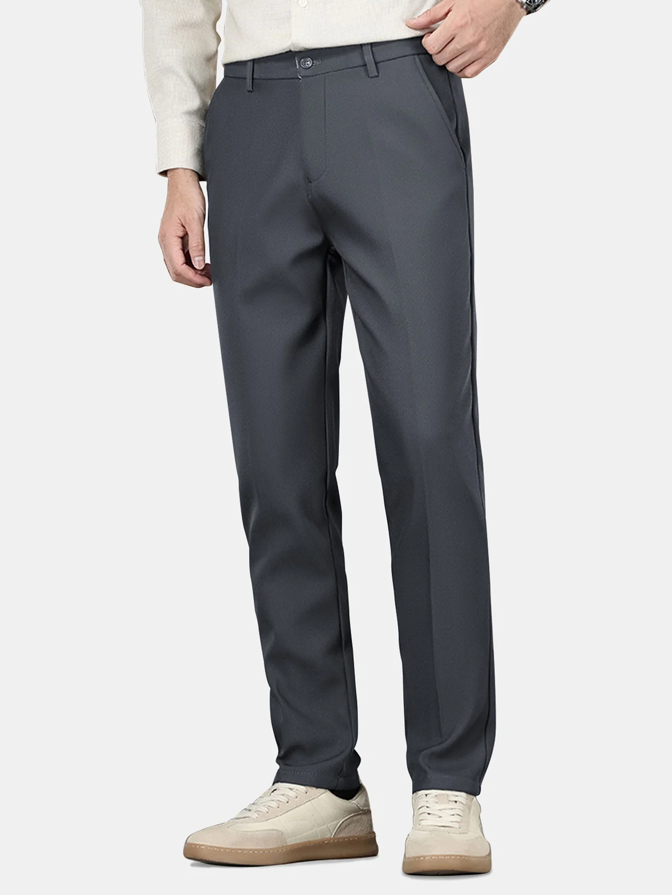 Warm Fleece-Lined Slim Fit Tapered Trousers - Image 6