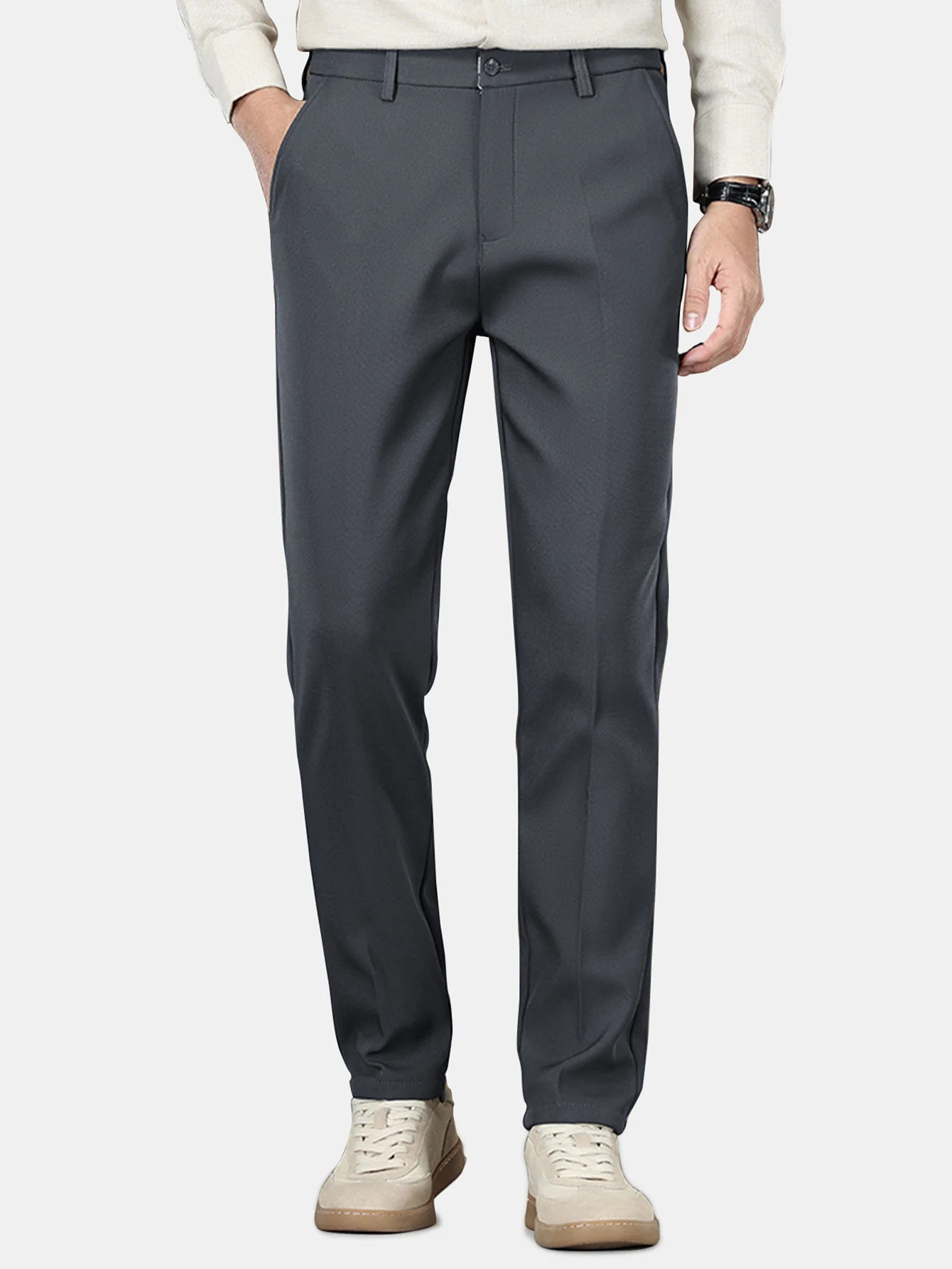 Warm Fleece-Lined Slim Fit Tapered Trousers - Image 7