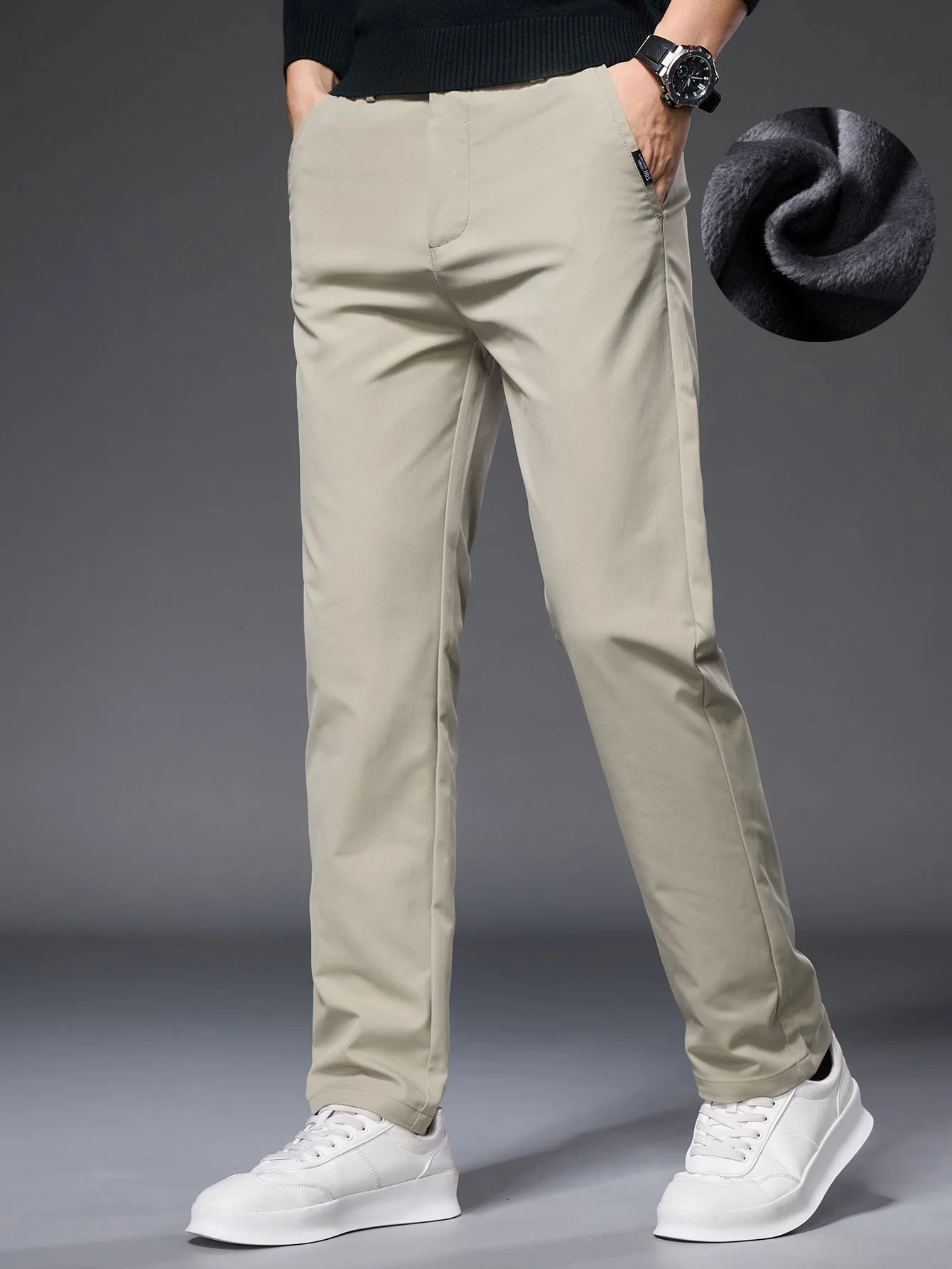 Warm Fleece-Lined Straight Leg Chino Pants