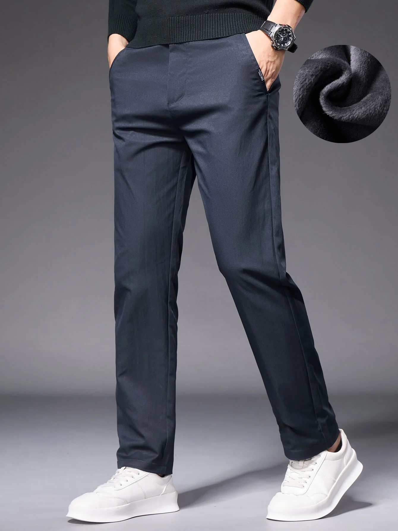 Warm Fleece-Lined Straight Leg Chino Pants - Image 11