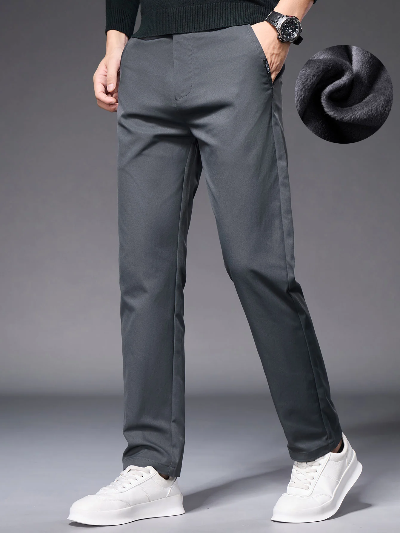 Warm Fleece-Lined Straight Leg Chino Pants - Image 8