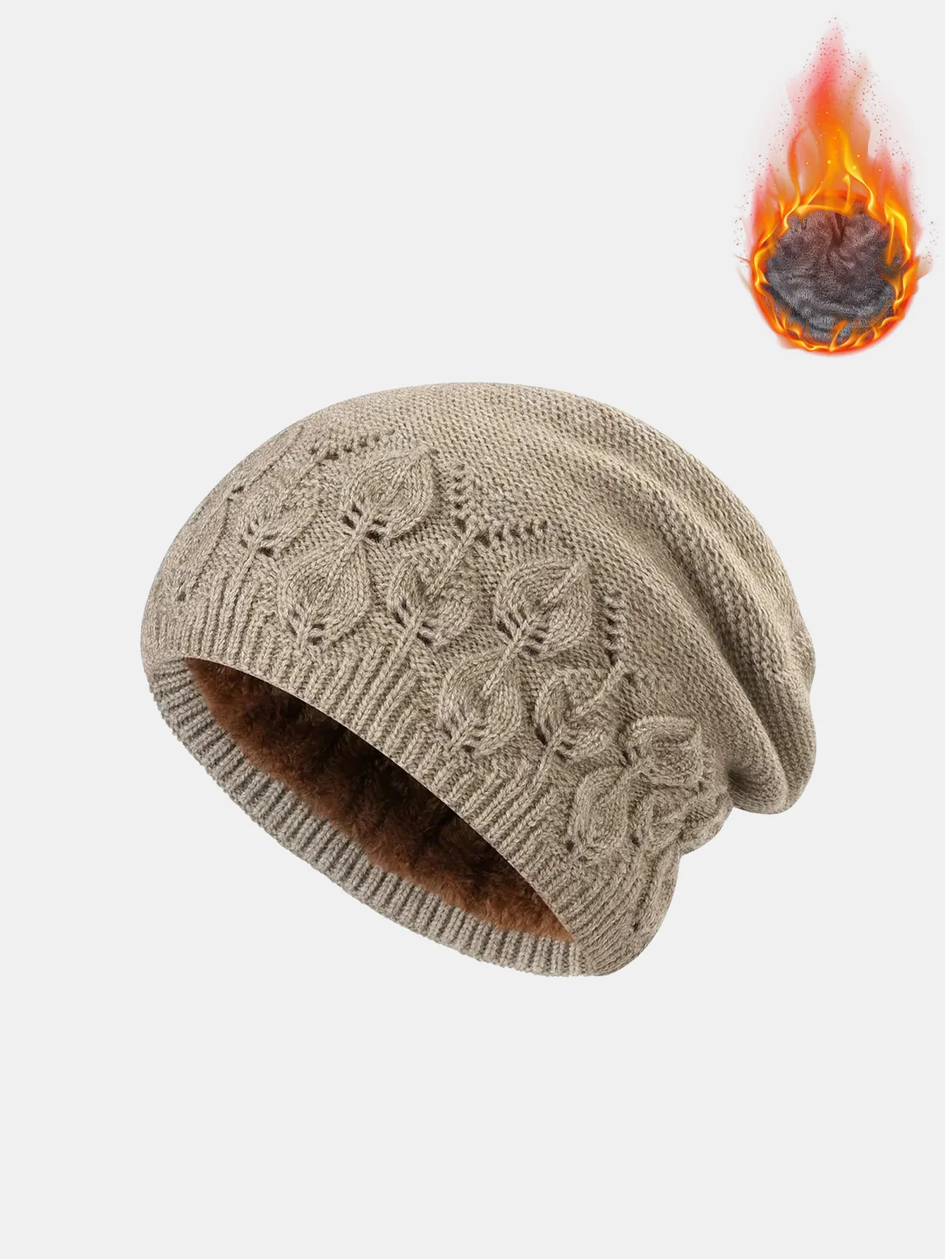 Warm Fleece Lined Thickened Double-layer Design Vintage Knitted Hat