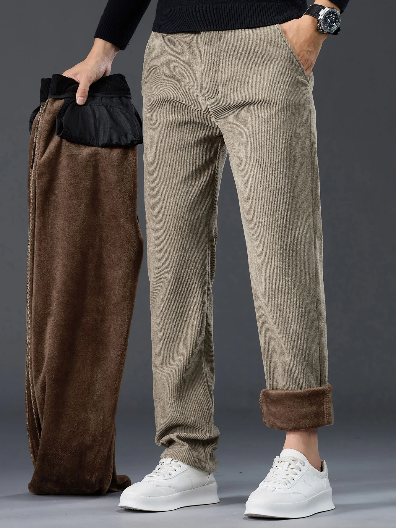 Warm Fleece-Lined Winter Straight Leg Corduroy Pants - Image 10