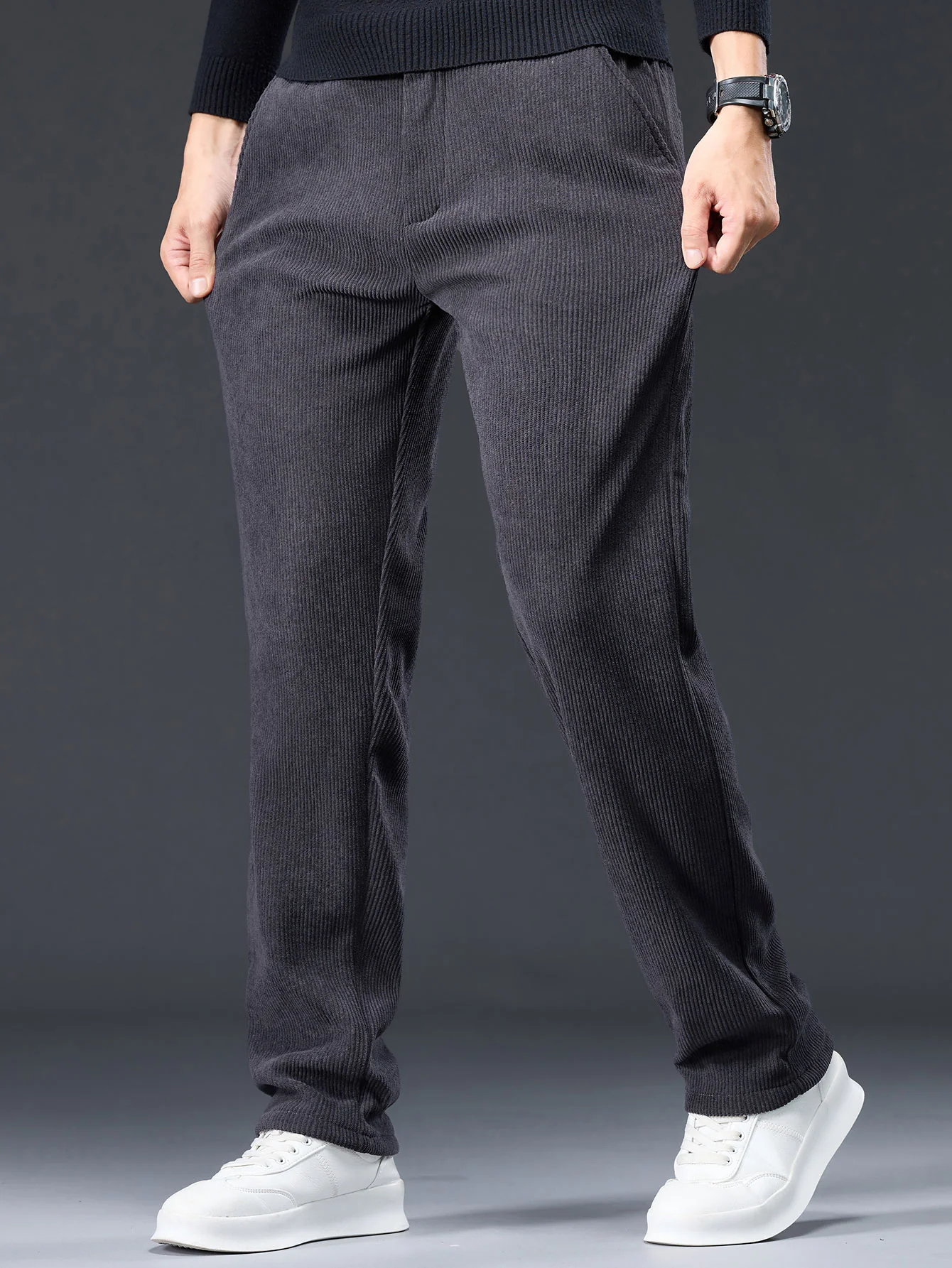 Warm Fleece-Lined Winter Straight Leg Corduroy Pants - Image 3