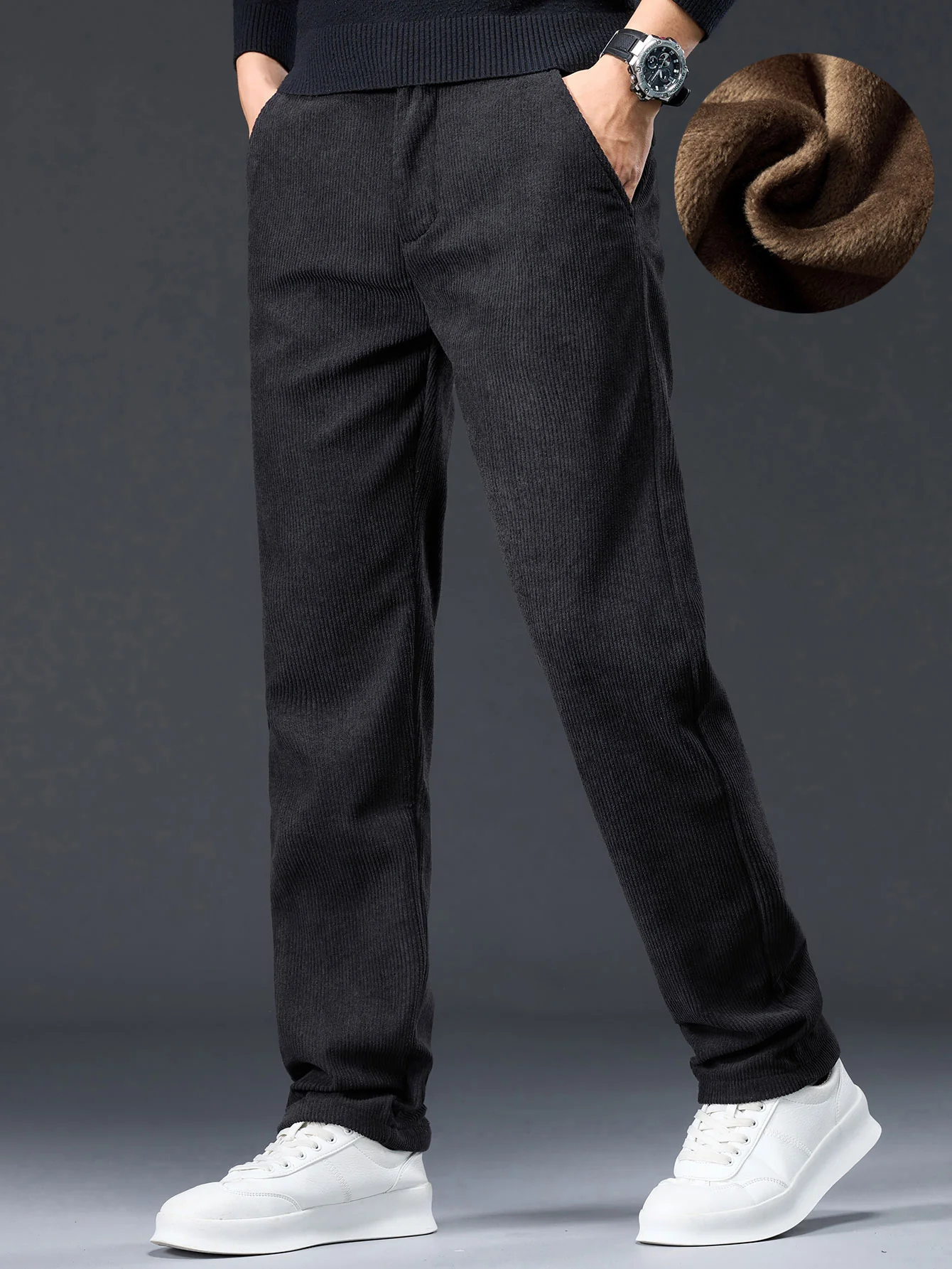 Warm Fleece-Lined Winter Straight Leg Corduroy Pants - Image 5