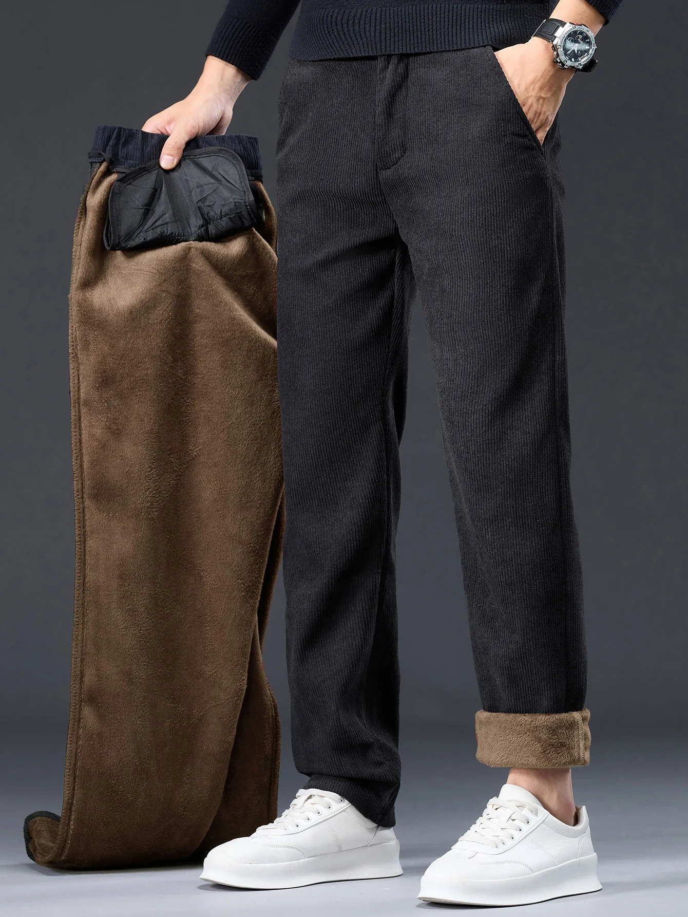 Warm Fleece-Lined Winter Straight Leg Corduroy Pants - Image 6