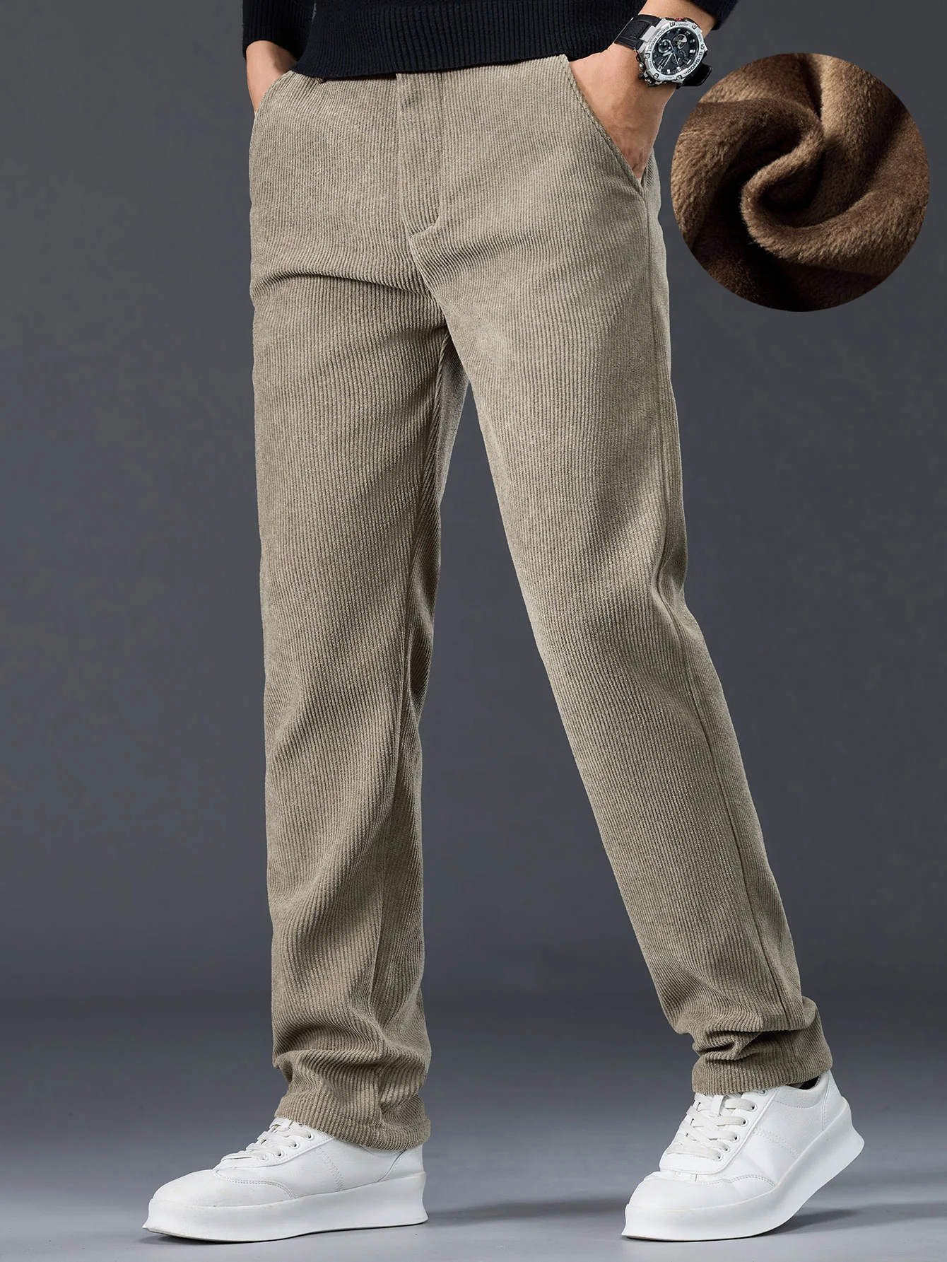 Warm Fleece-Lined Winter Straight Leg Corduroy Pants - Image 9