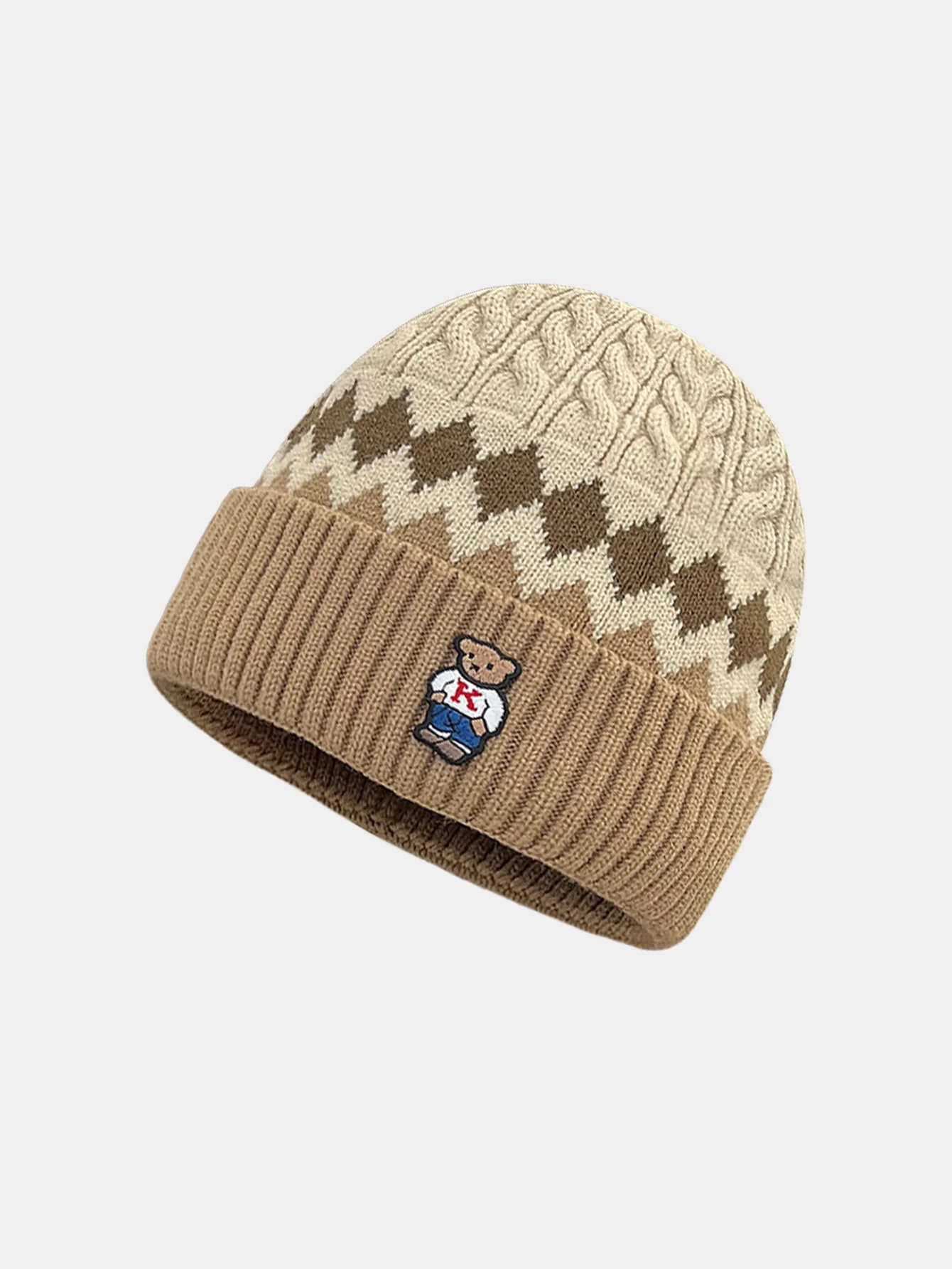 Warm Knitted Hat With A Little Bear Embroidery Pattern - Image 4