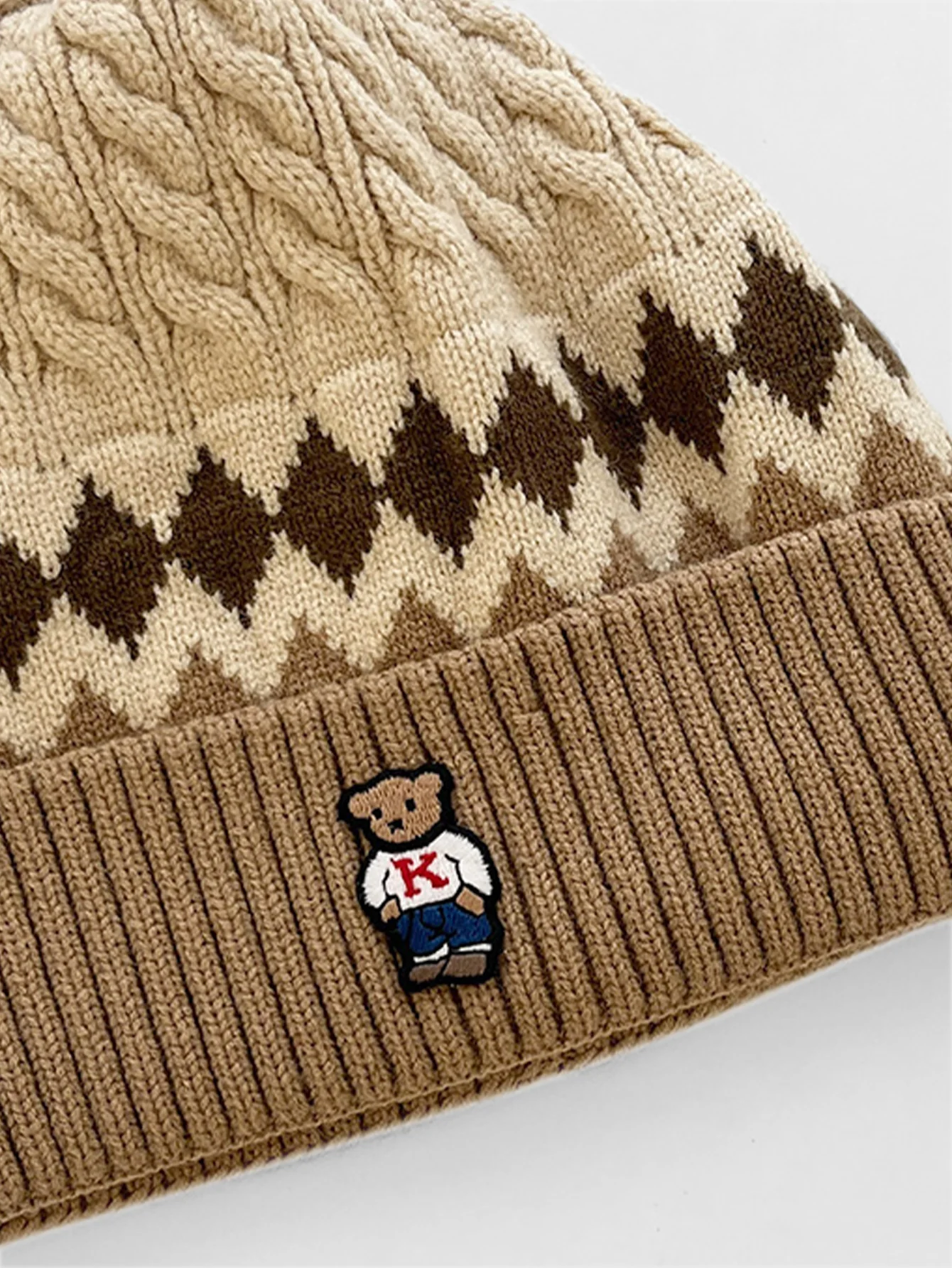 Warm Knitted Hat With A Little Bear Embroidery Pattern - Image 5