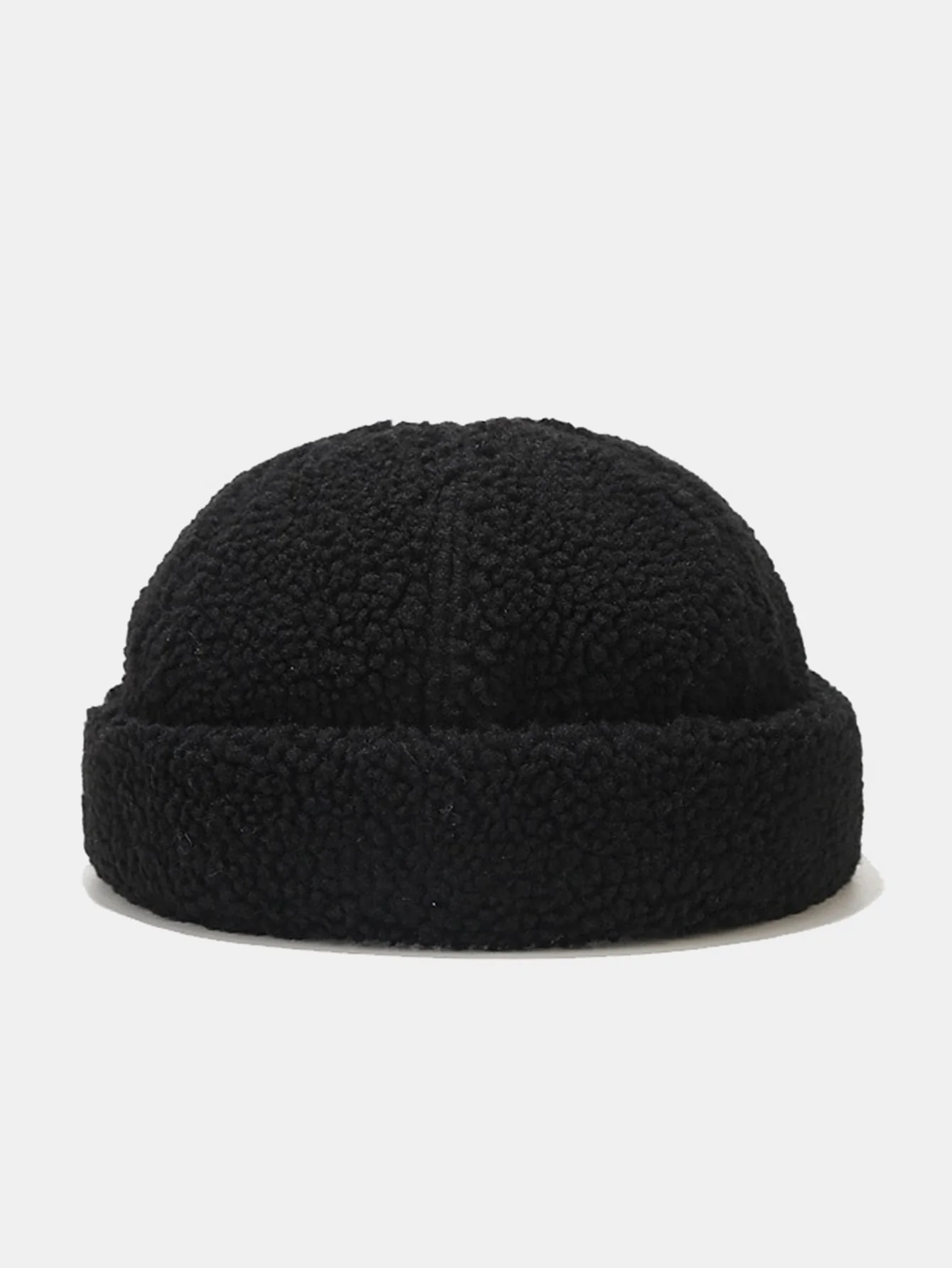 Warm Lamb Fleece Simple Solid Color Brimless Hat - Image 3