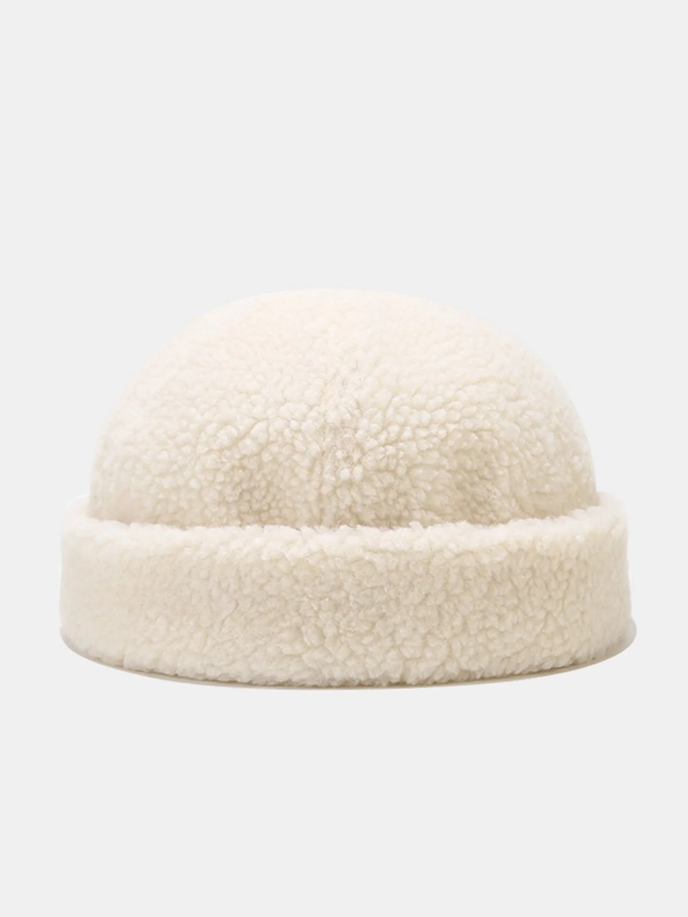 Warm Lamb Fleece Simple Solid Color Brimless Hat - Image 4